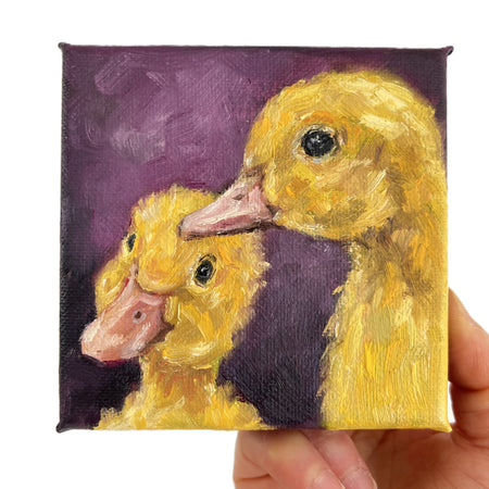 Two Yellow Ducklings – Original Mini Oil Painting