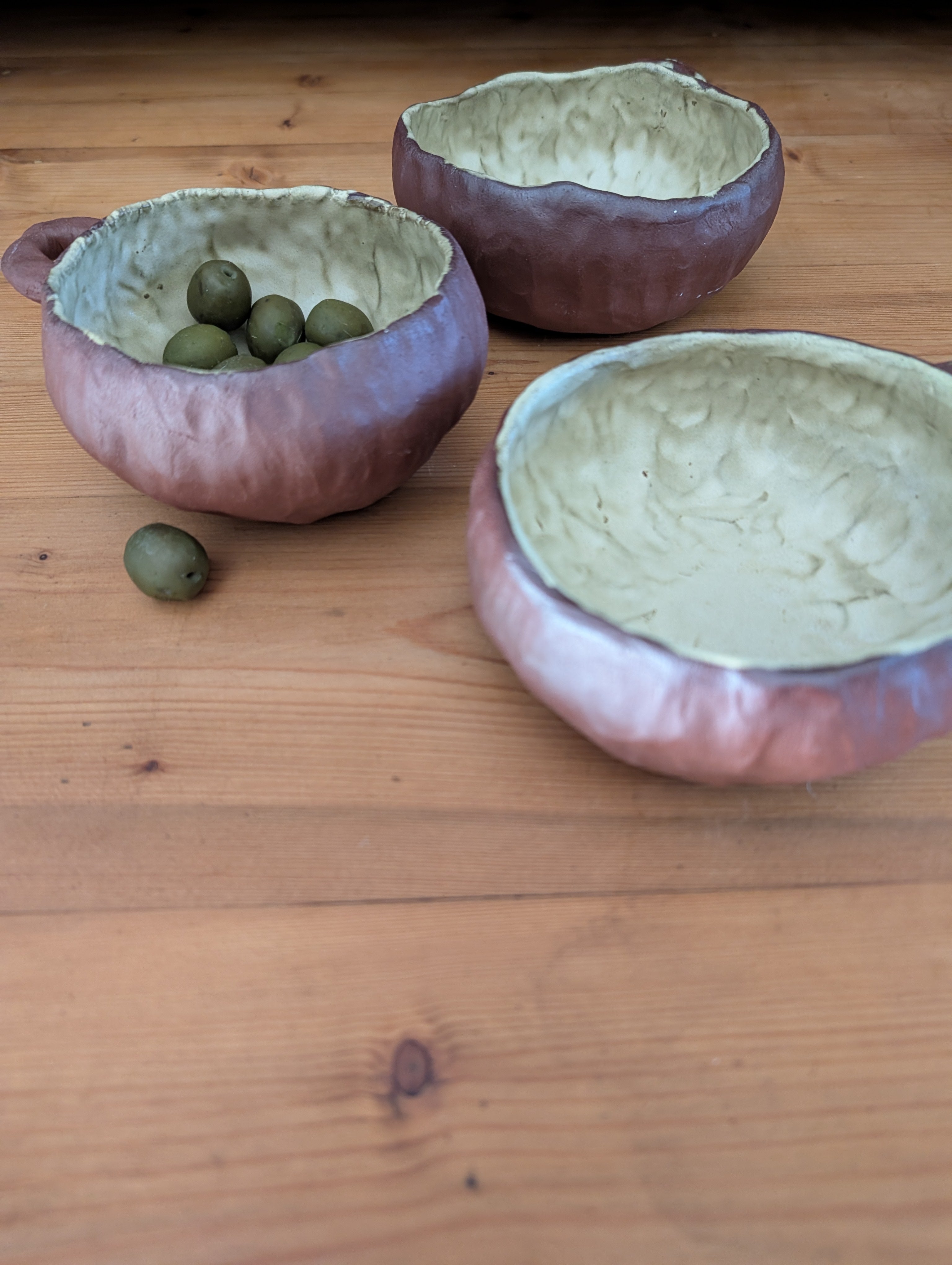 Set of Three Small Handmade Ceramic Bowls - Earthy Wabi-Sabi Stoneware
