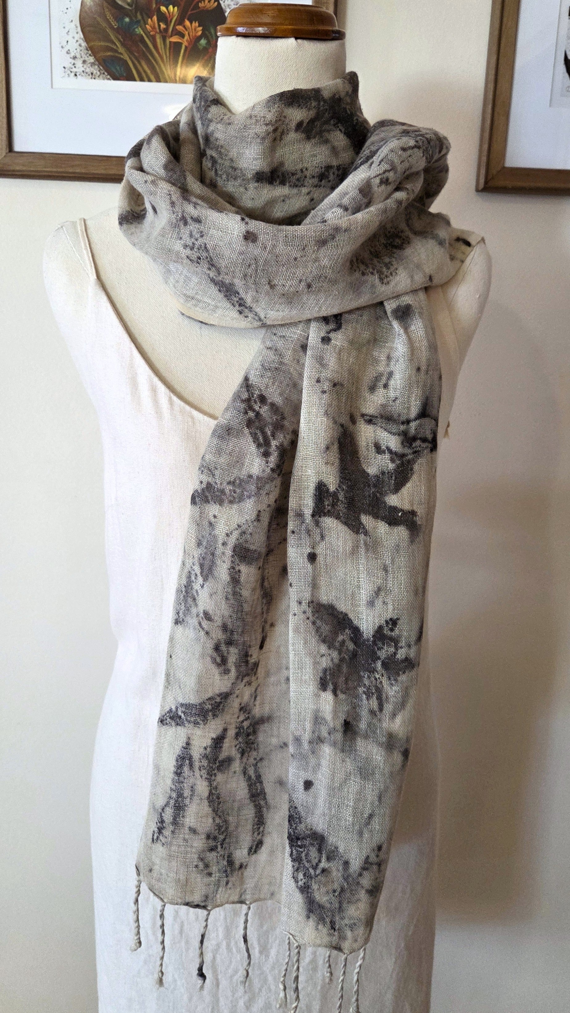 The Astrid - Pure Handloomed Linen Ecoprint Scarf