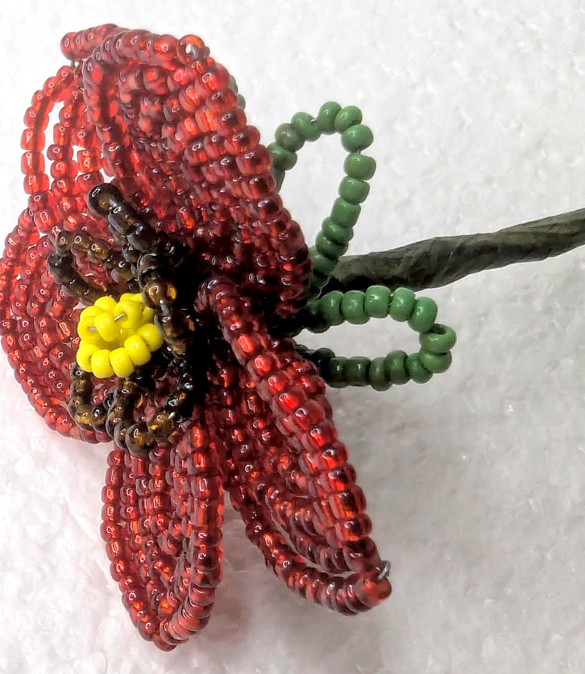 French Beaded Red Wildflower