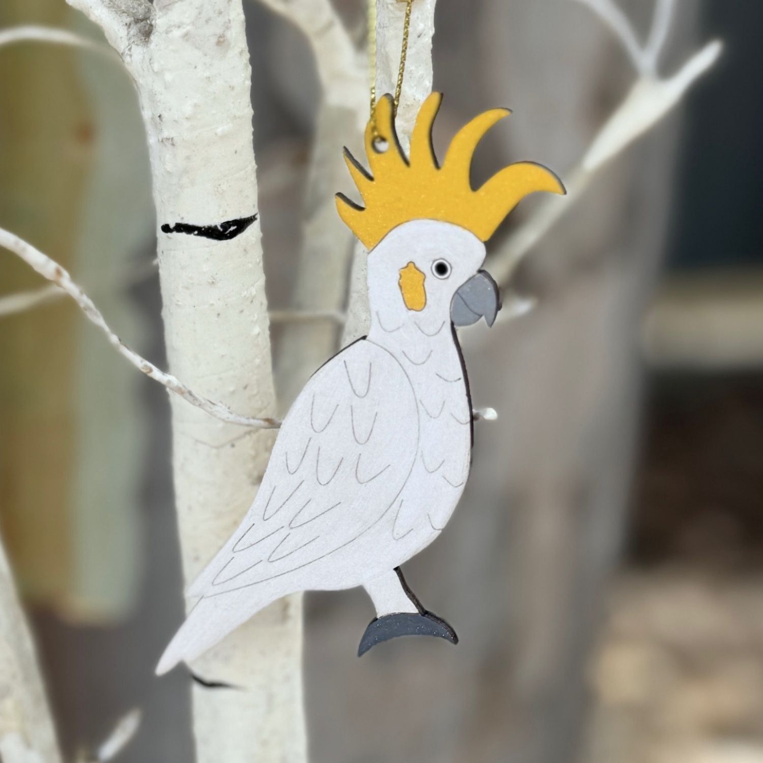 Sulphur Crested White Cockatoo Hand Painted Christmas Decoration