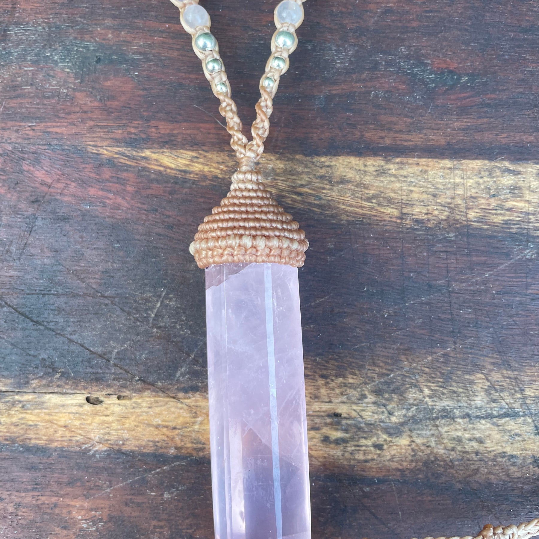 Rose quartz Pendant, double pointed crystal, Macrame necklace,