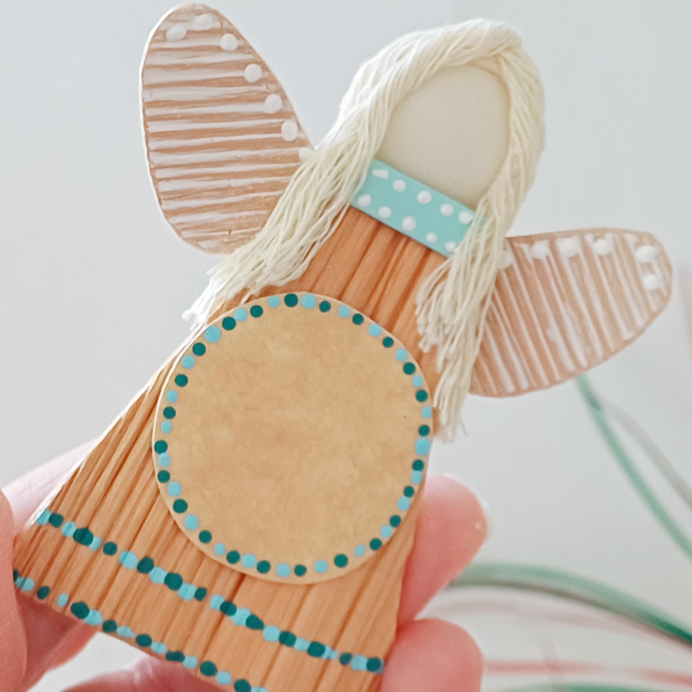Hello - Palm Angel Ornament Keepsake, light blue and teal dots