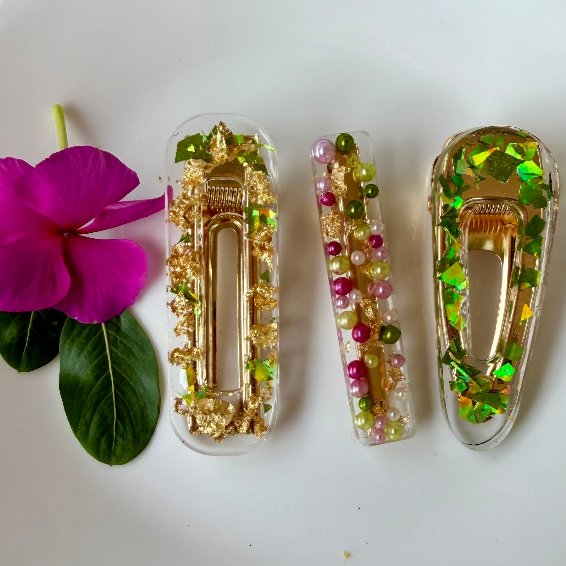 Lime Green And Gold Hair Clips
