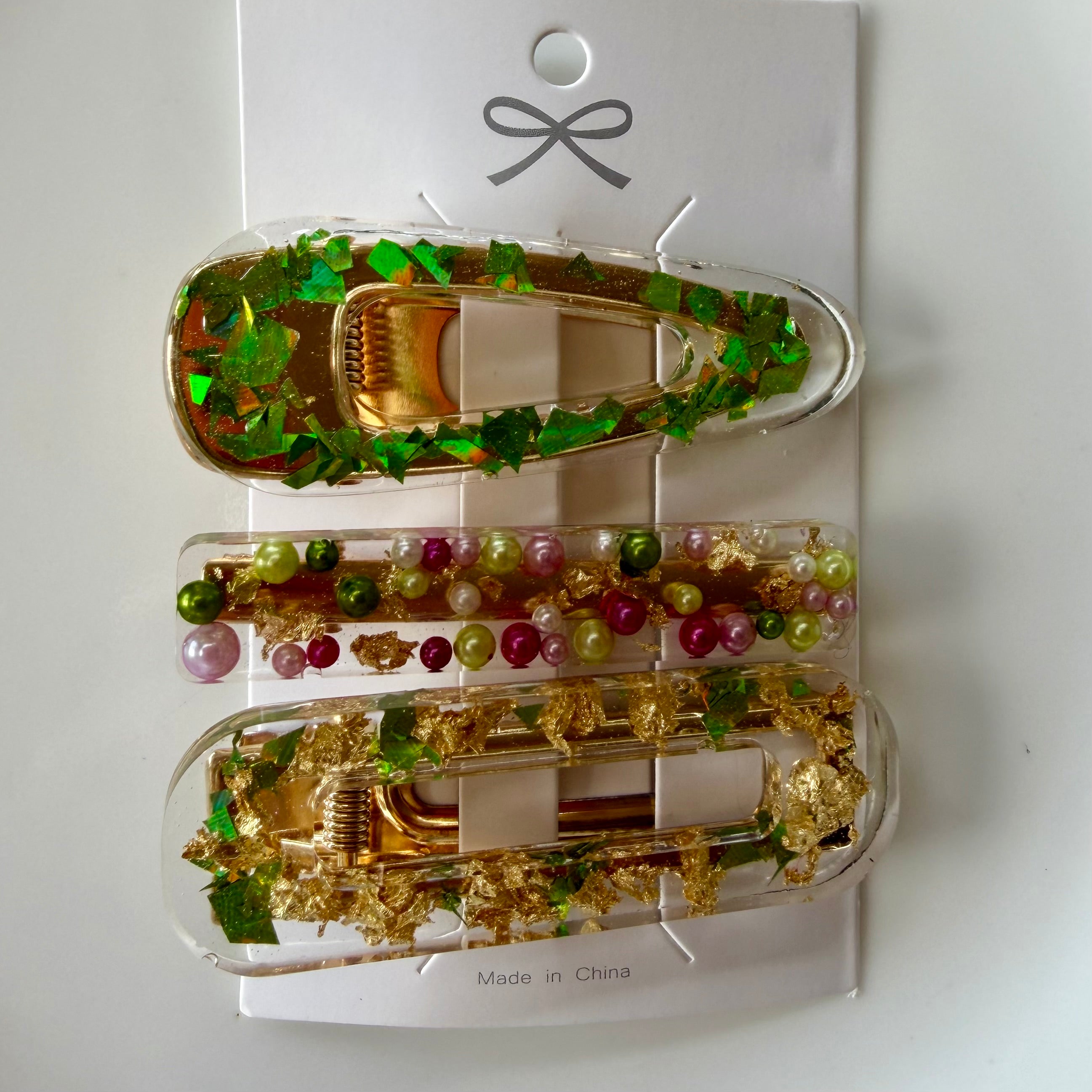 Lime Green And Gold Hair Clips