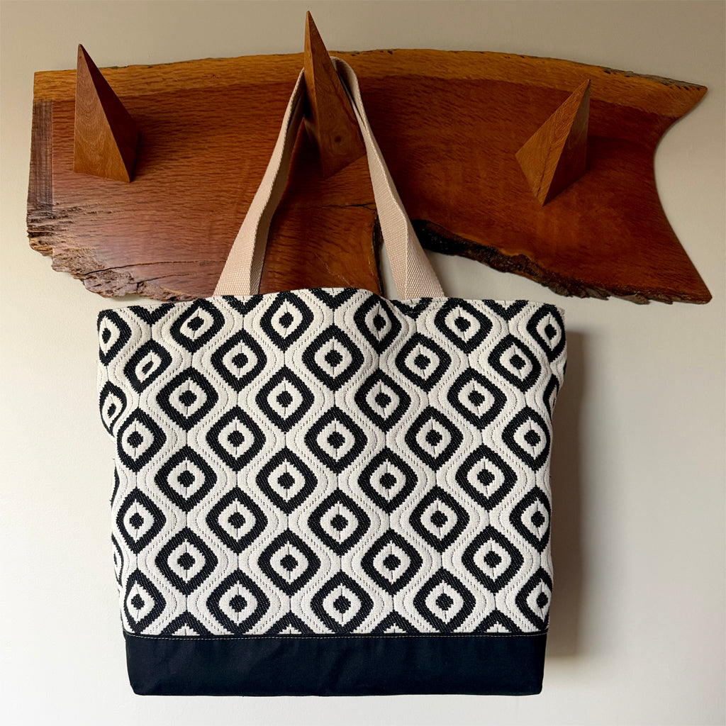 Handmade Black and White Tote Bag | Large Work Tote with Zip Pocket | Australian Made