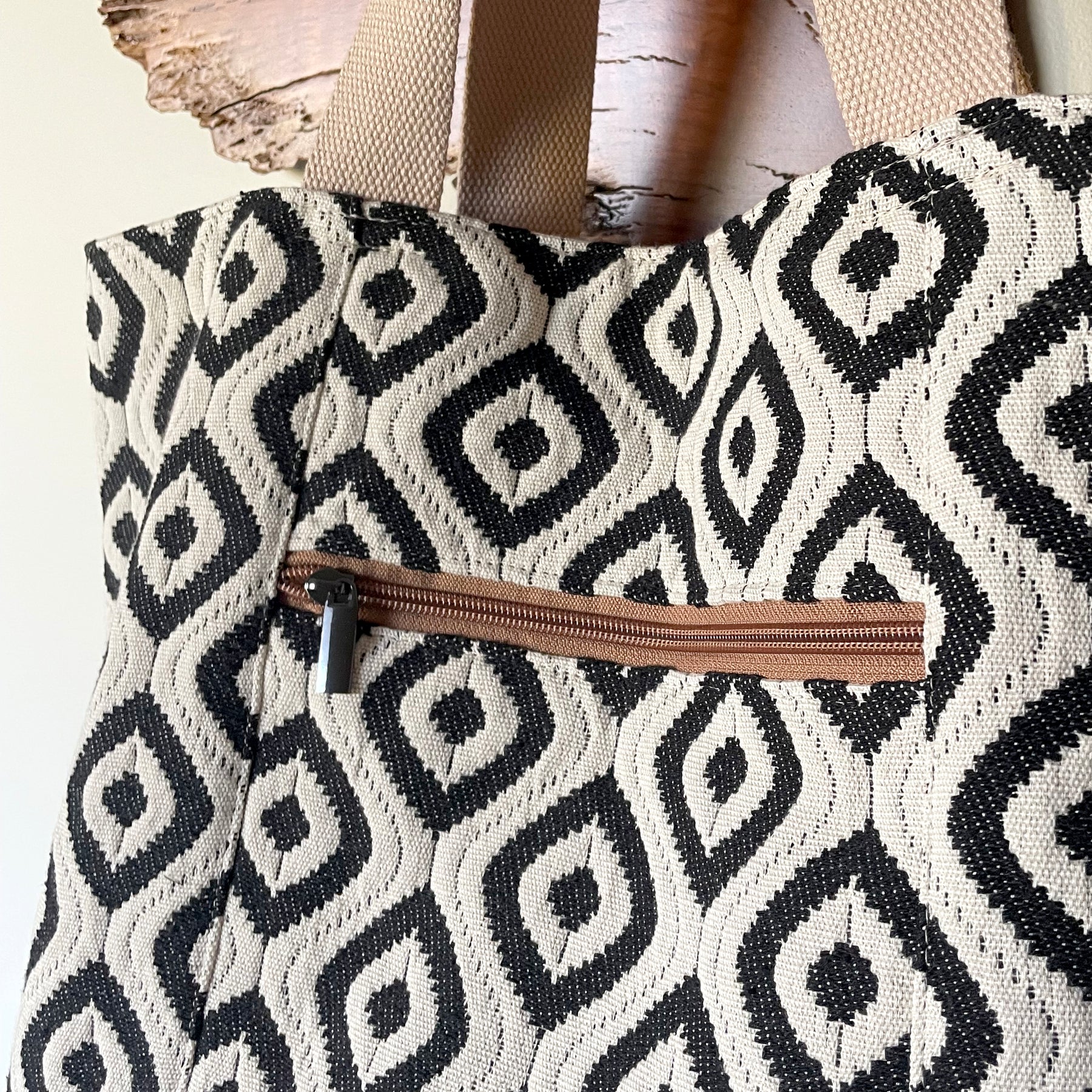 Handmade Black and White Tote Bag | Large Work Tote with Zip Pocket | Australian Made
