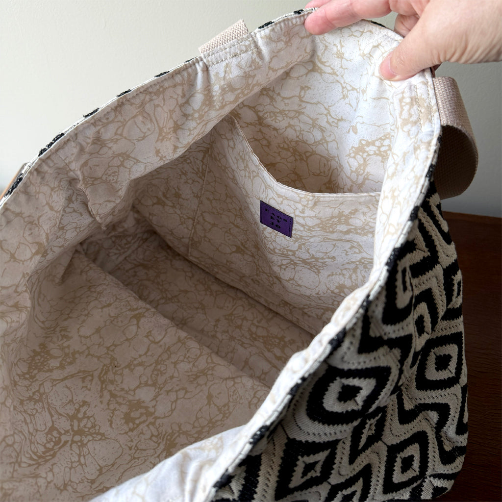 Handmade Black and White Tote Bag | Large Work Tote with Zip Pocket | Australian Made