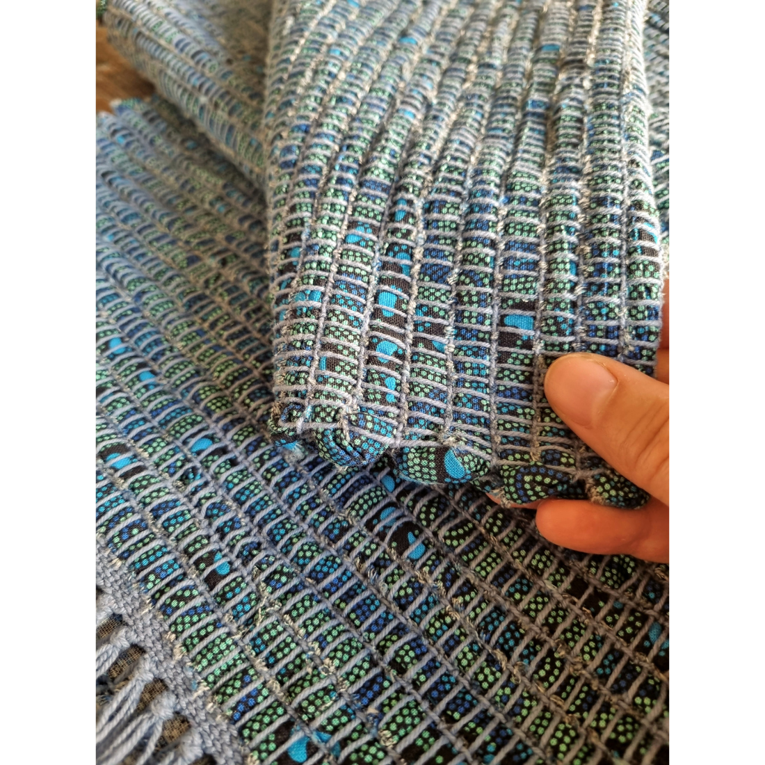 Handwoven blue fabric table runner