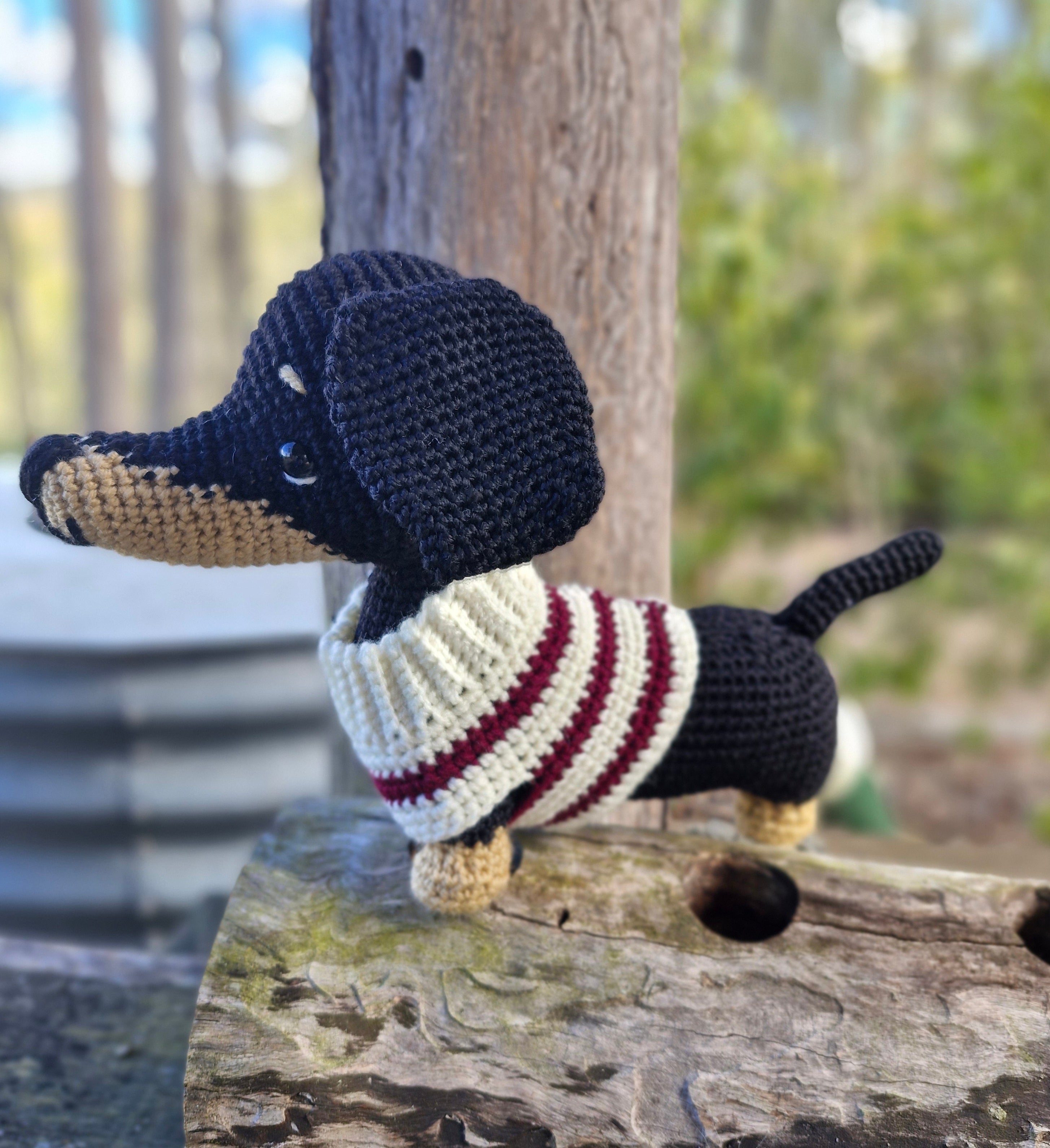 Hand crochet Bi-Colour Dachshund Dog (Sausage Dog)