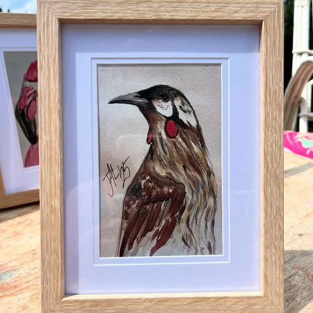 Red Wattlebird | Australian Native Bird | A6 Framed Print