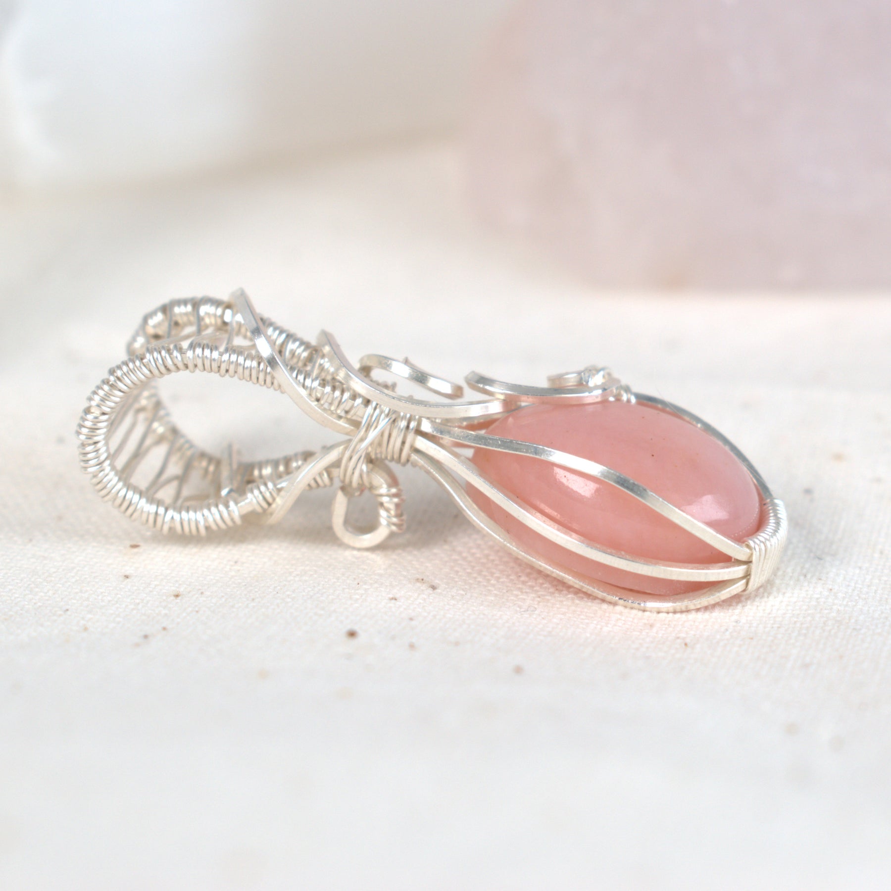 Wire Wrapped Pink Opal Keepsake Pendant - October Birthstone