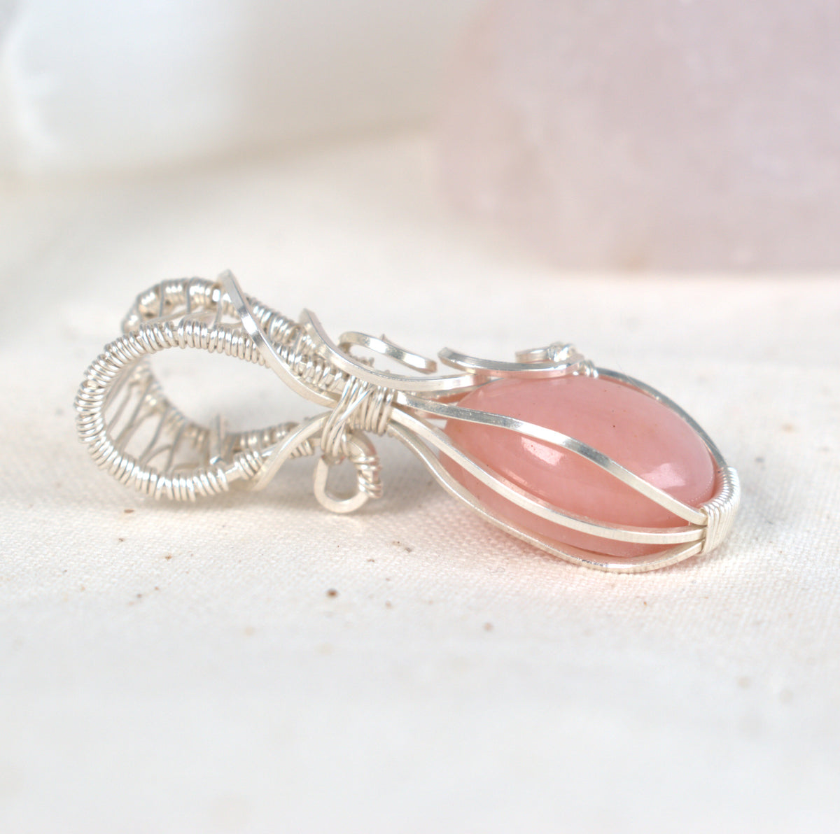 Wire Wrapped Pink Opal Keepsake Pendant - October Birthstone
