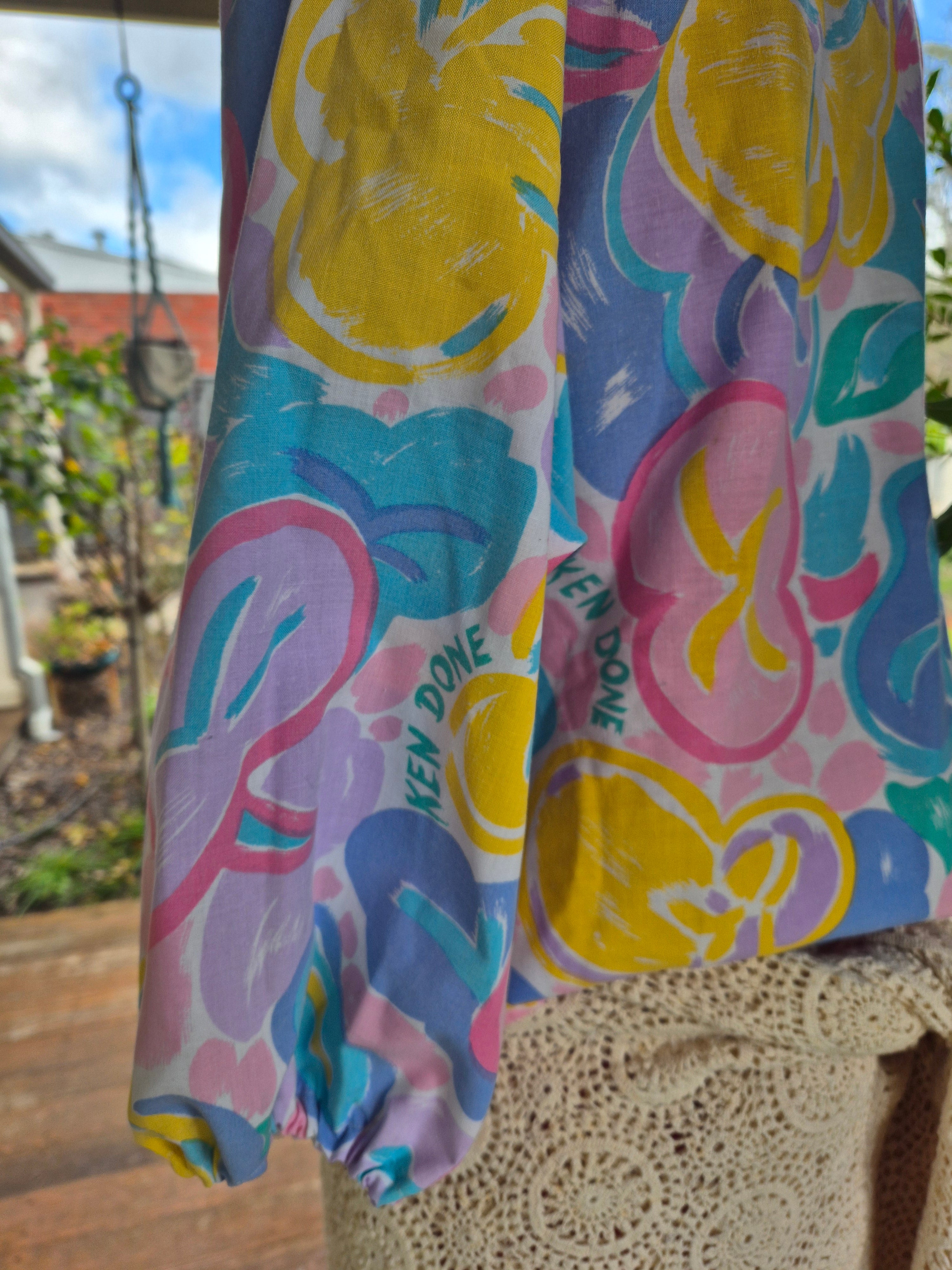 Upcycled Vintage top. Pink Ken Done print