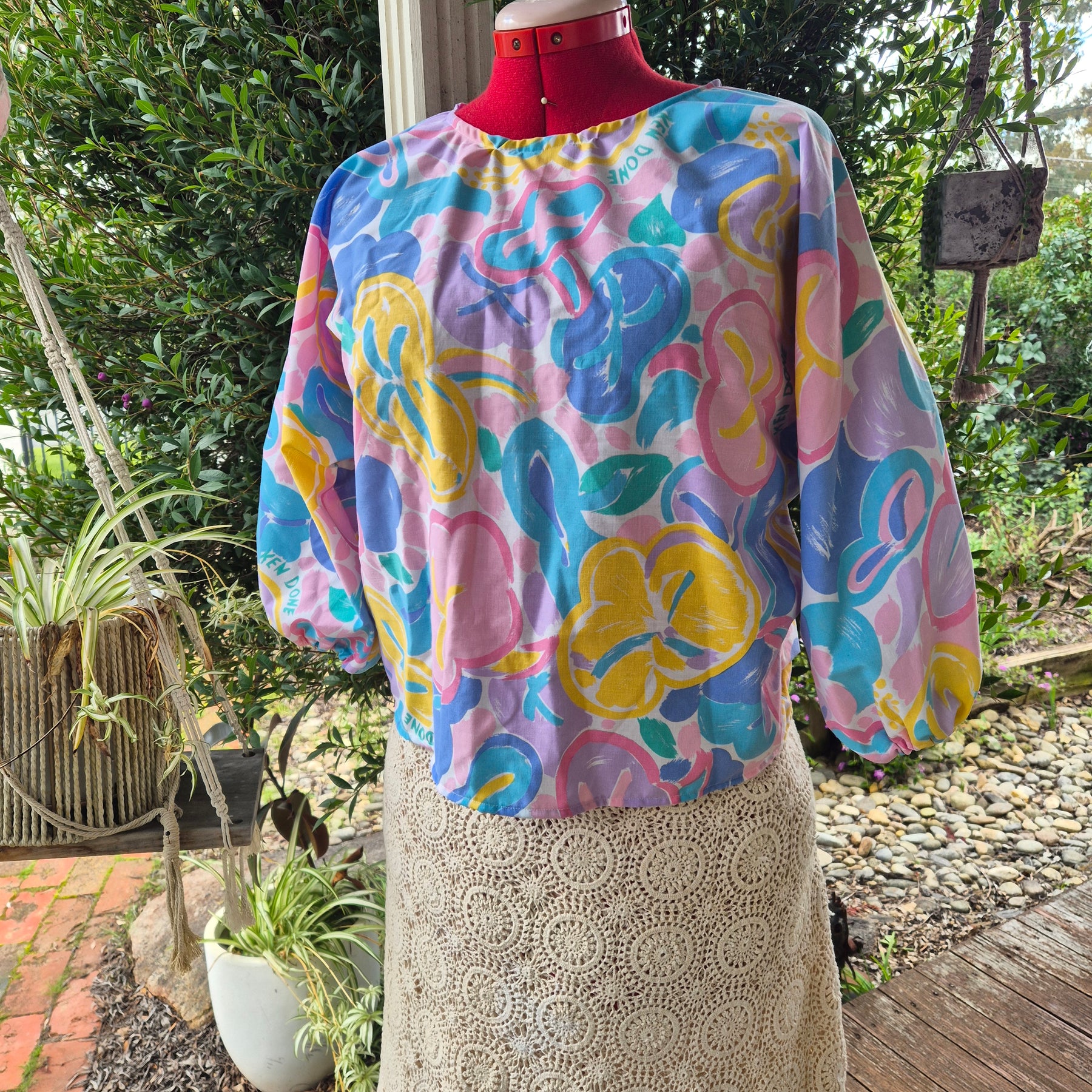 Upcycled Vintage top. Pink Ken Done print
