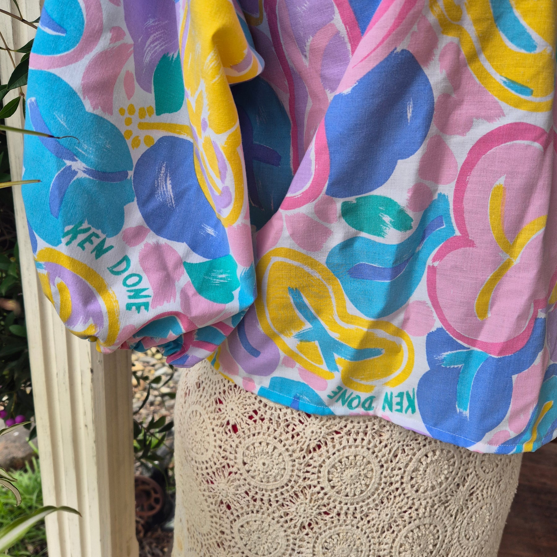 Upcycled Vintage top. Pink Ken Done print