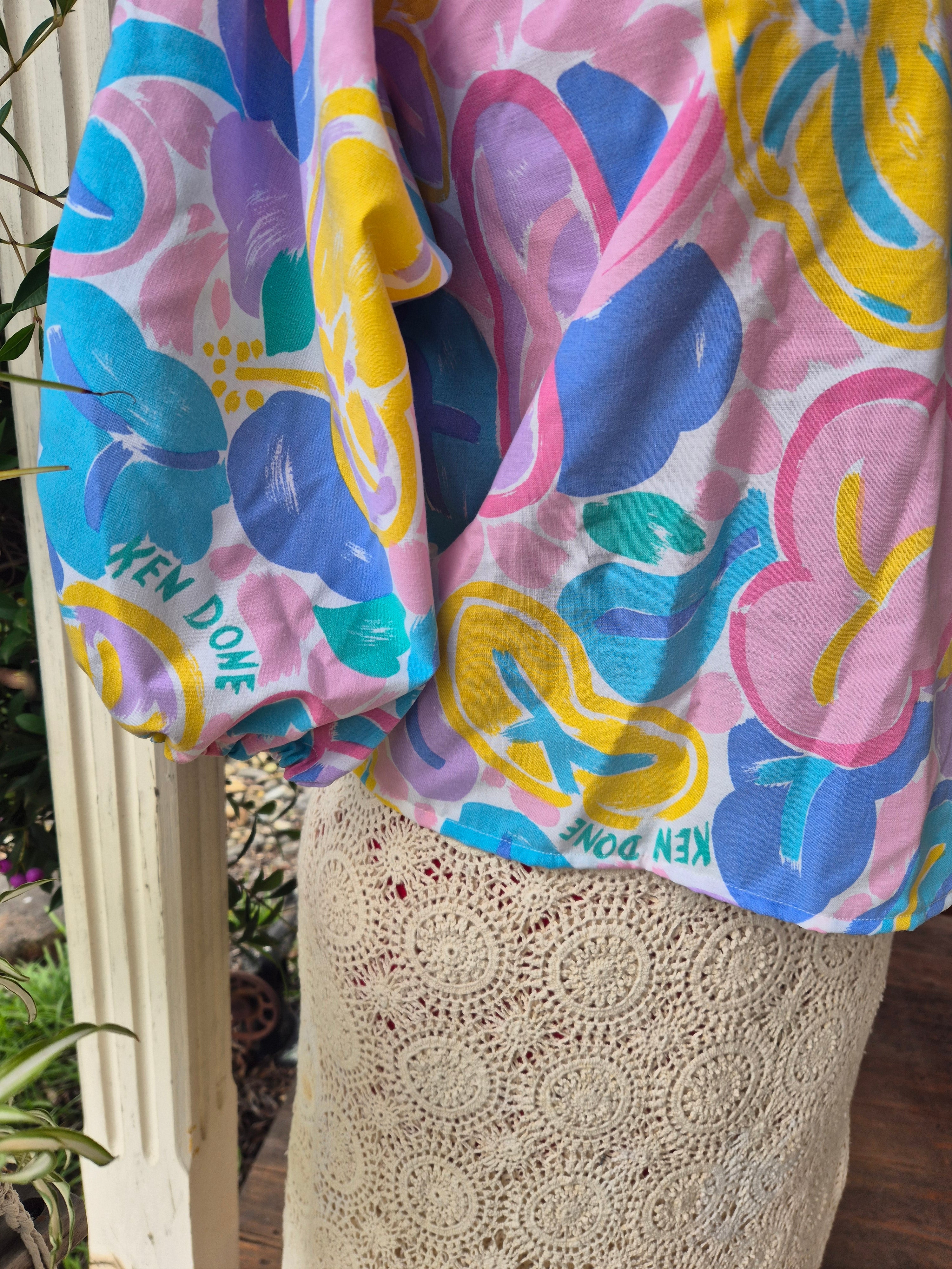 Upcycled Vintage top. Pink Ken Done print