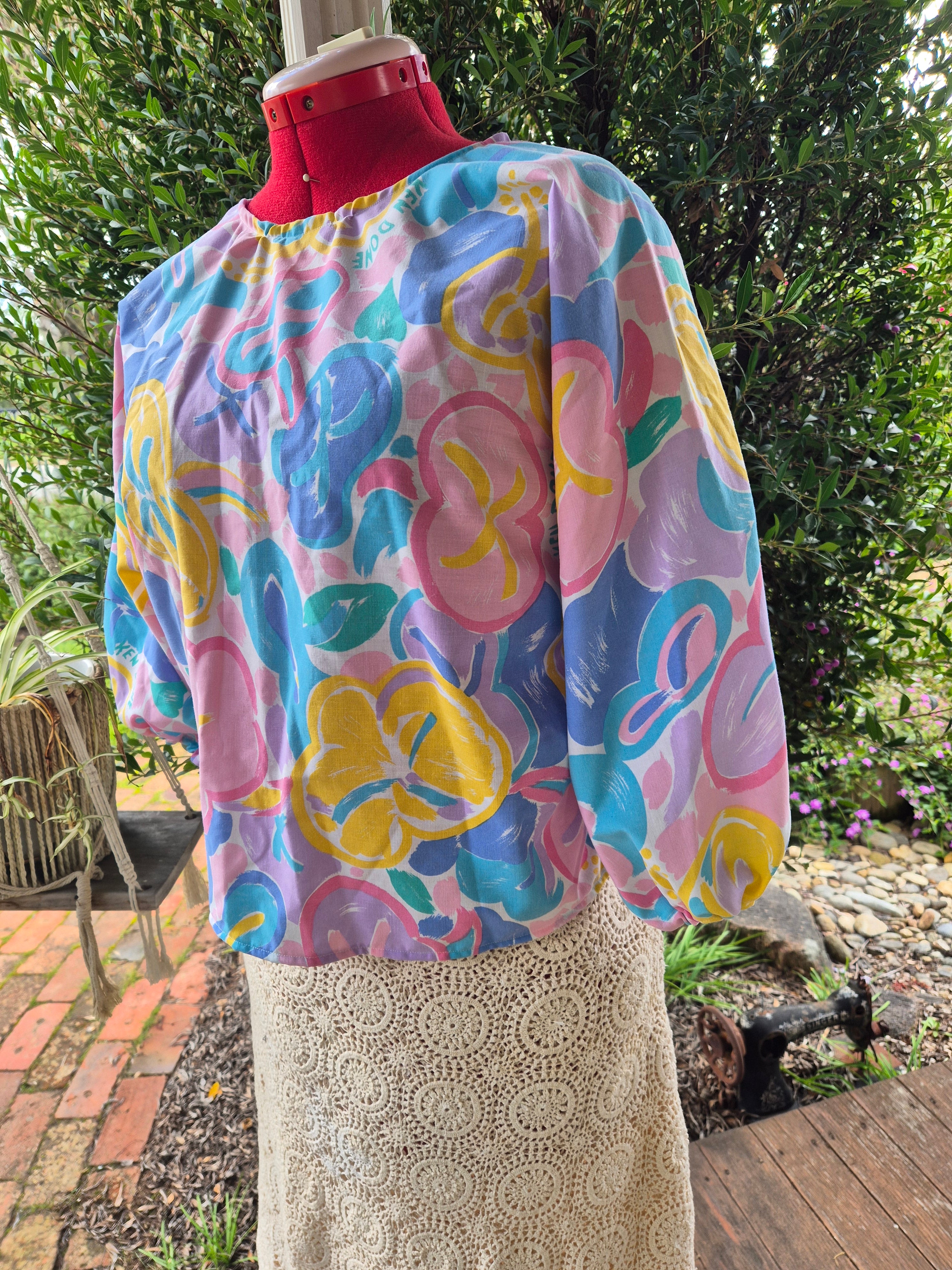 Upcycled Vintage top. Pink Ken Done print