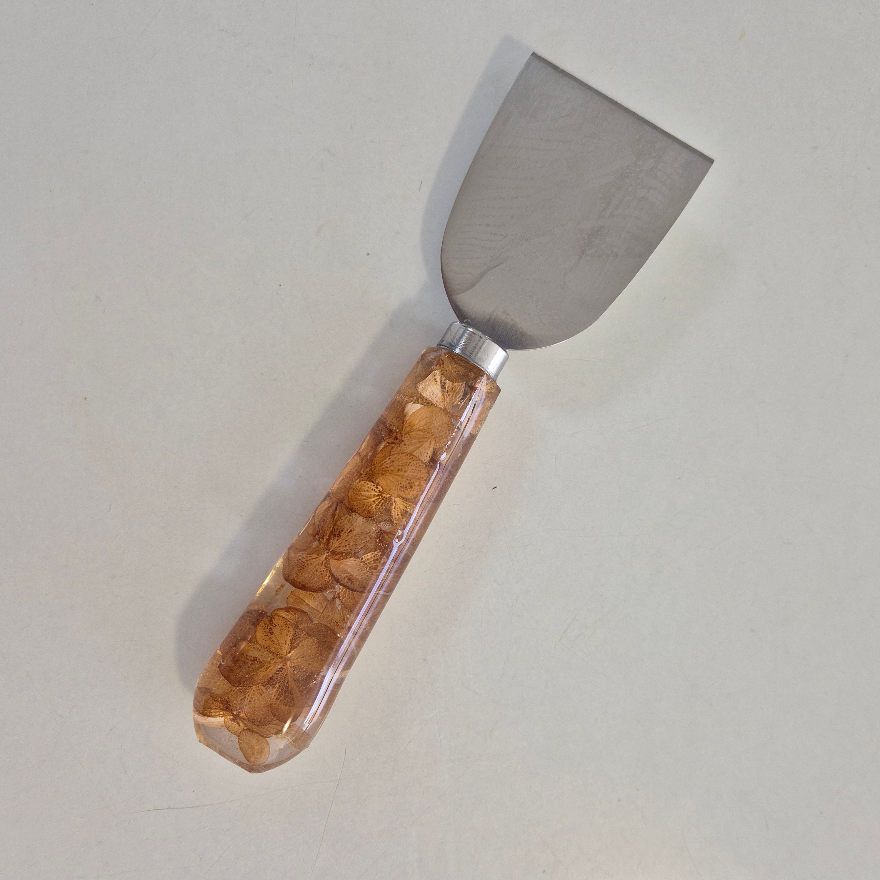 Handmade resin cheese knives with inlaid stones or botanicals