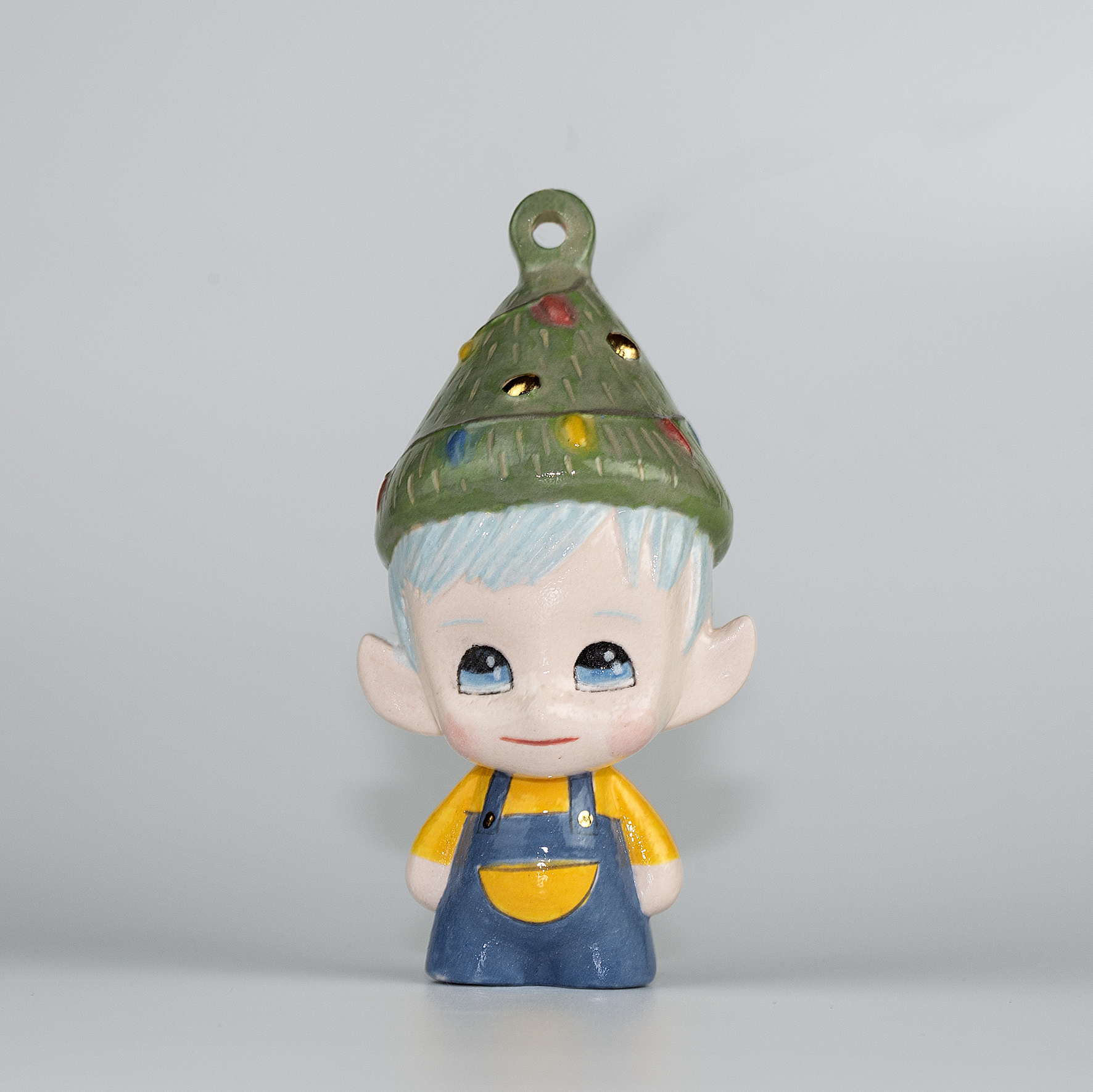 Handmade Porcelain Christmas ornament. One-of-a-kind. Jolli, the Christmas Cheer Elf.