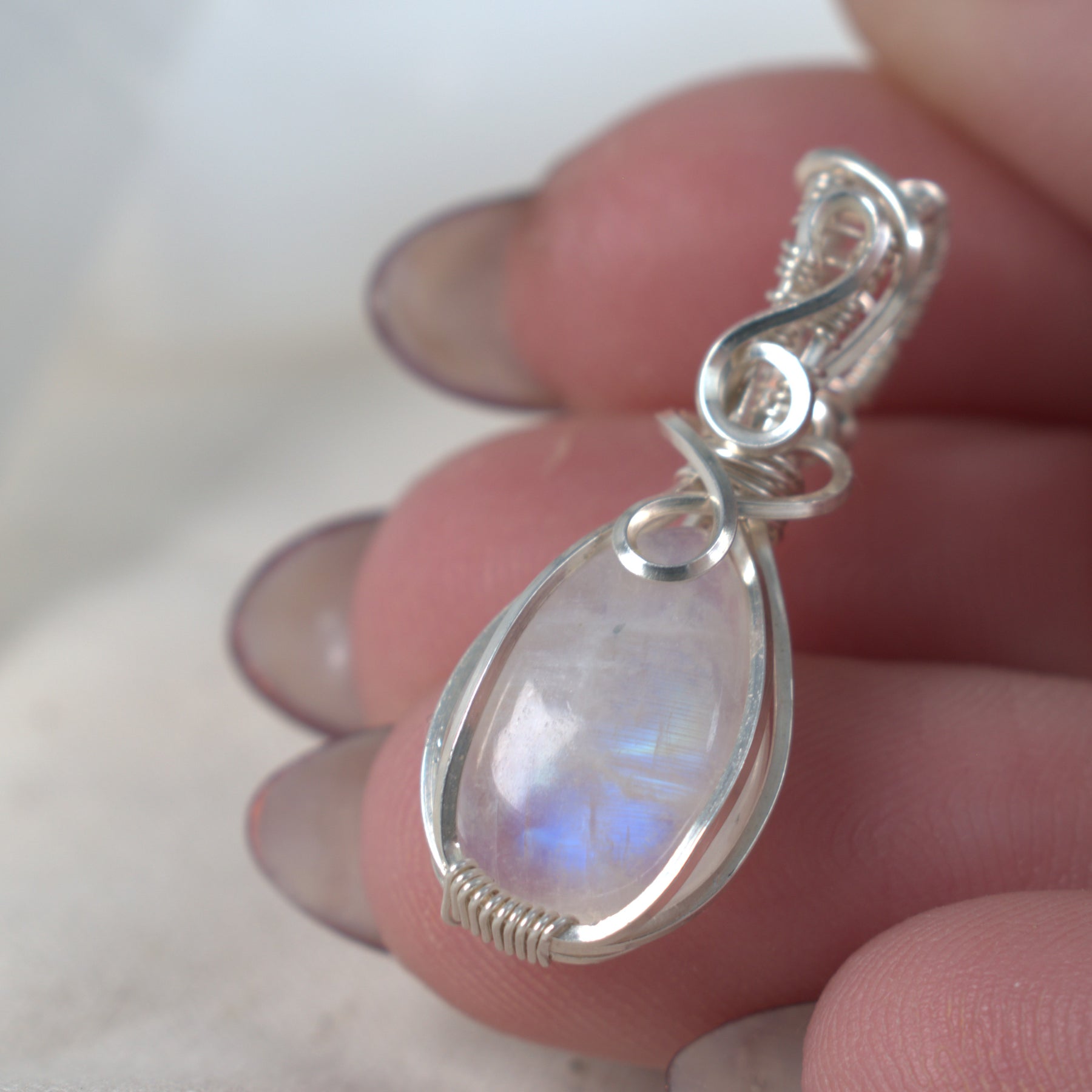 Wire Wrapped Rainbow Moonstone Keepsake Pendant