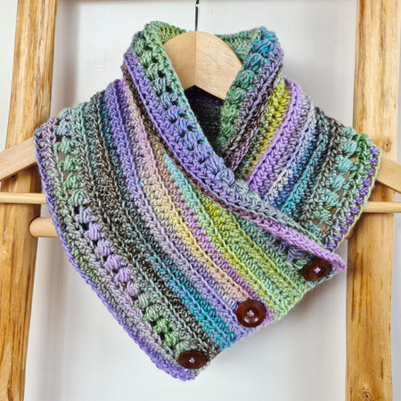 Ladies Neck warmer | Cowl | Scarf | Multi Coloured | Adult | Vintage | Crochet | Buttoned