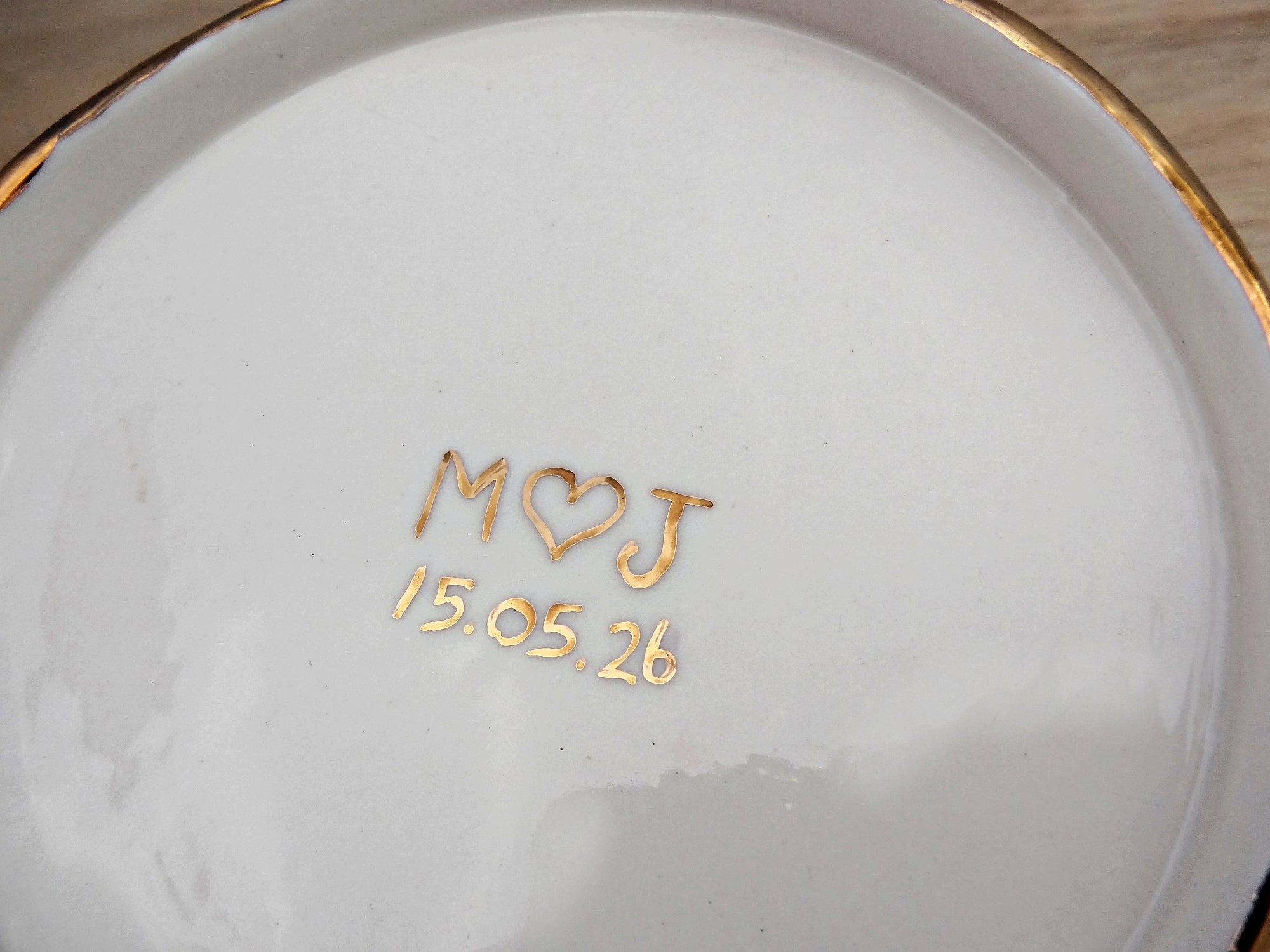 Personalised ring dish with gold or silver rim, Custom Wedding Gift, Anniversary Gift