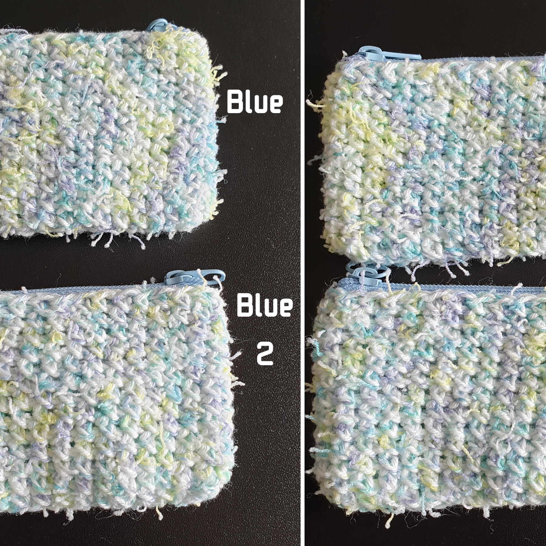 Handmade Mini Colourful Zippered Crochet Coin Purse : Blue Green Pink Yellow Purple Orange White mix