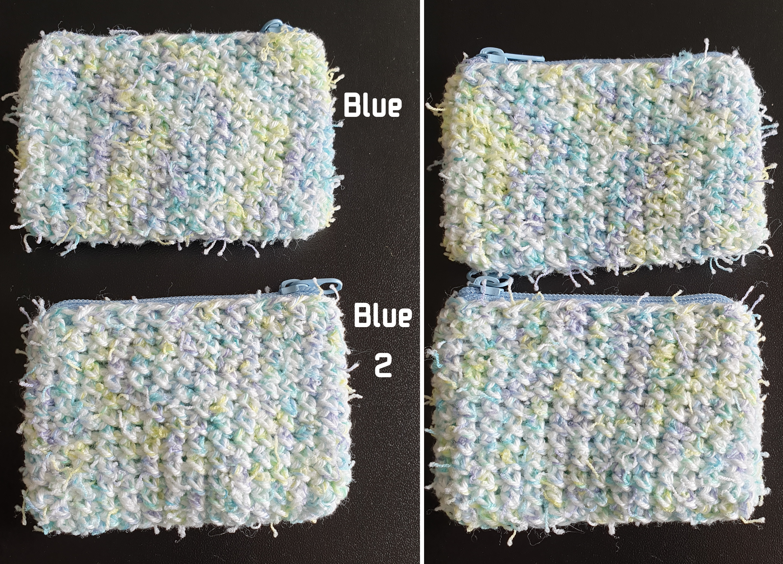 Handmade Mini Colourful Zippered Crochet Coin Purse : Blue Green Pink Yellow Purple Orange White mix