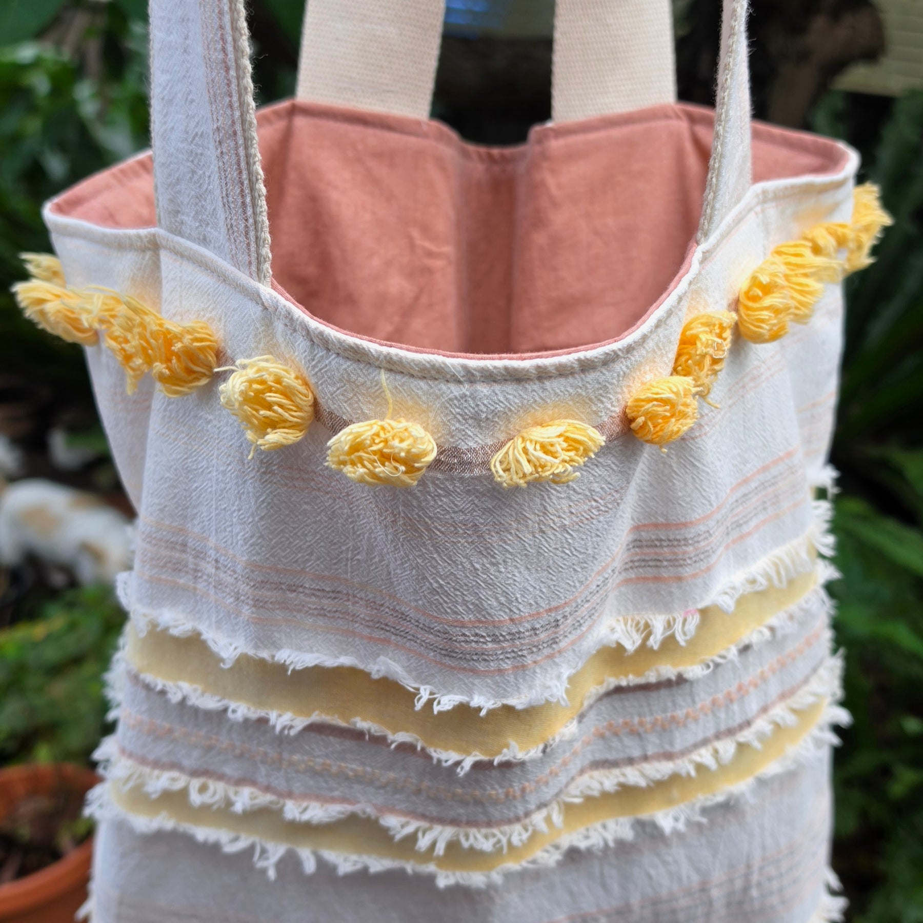 Retro-style Upcycled Tote Bag Handmade from Thrifted European Pillowcases