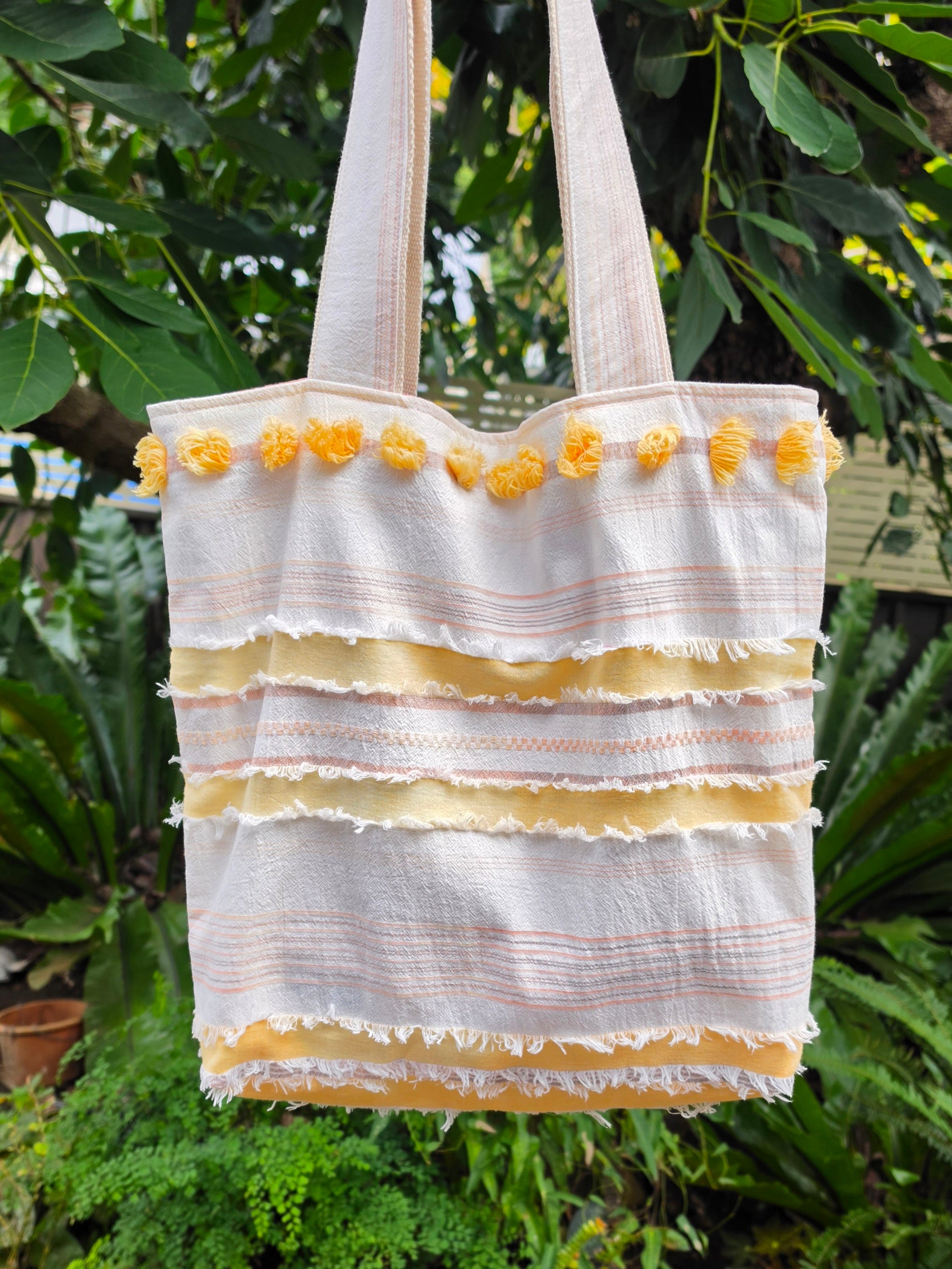 Retro-style Upcycled Tote Bag Handmade from Thrifted European Pillowcases