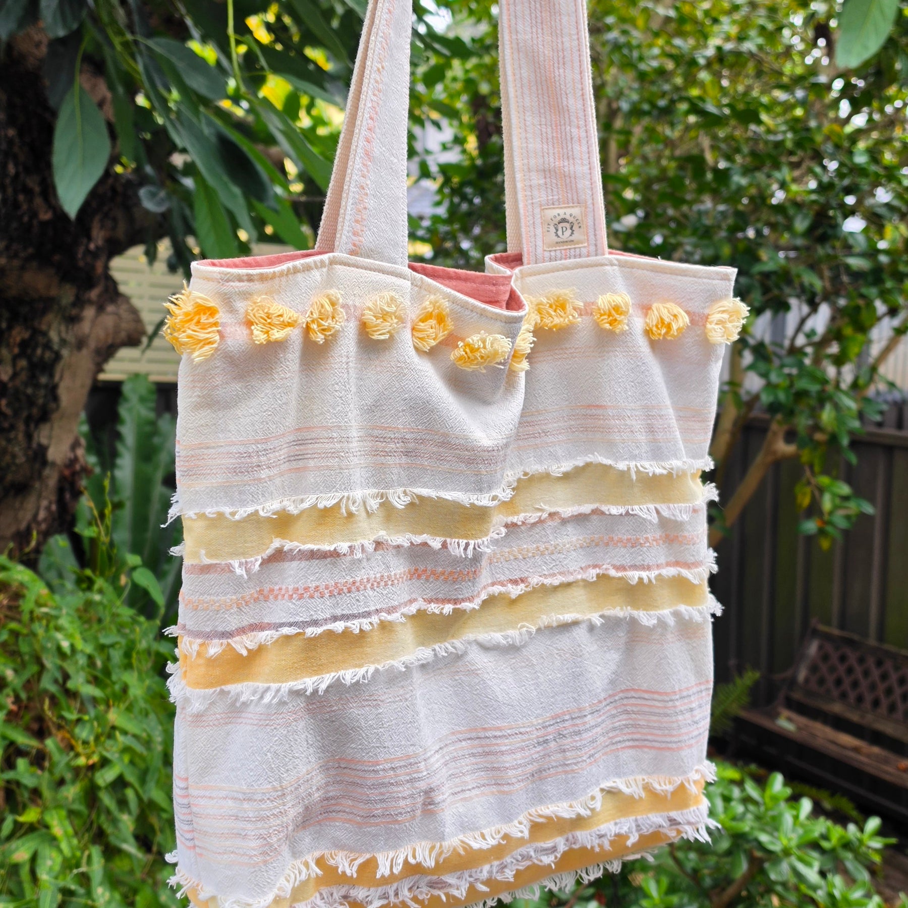 Retro-style Upcycled Tote Bag Handmade from Thrifted European Pillowcases