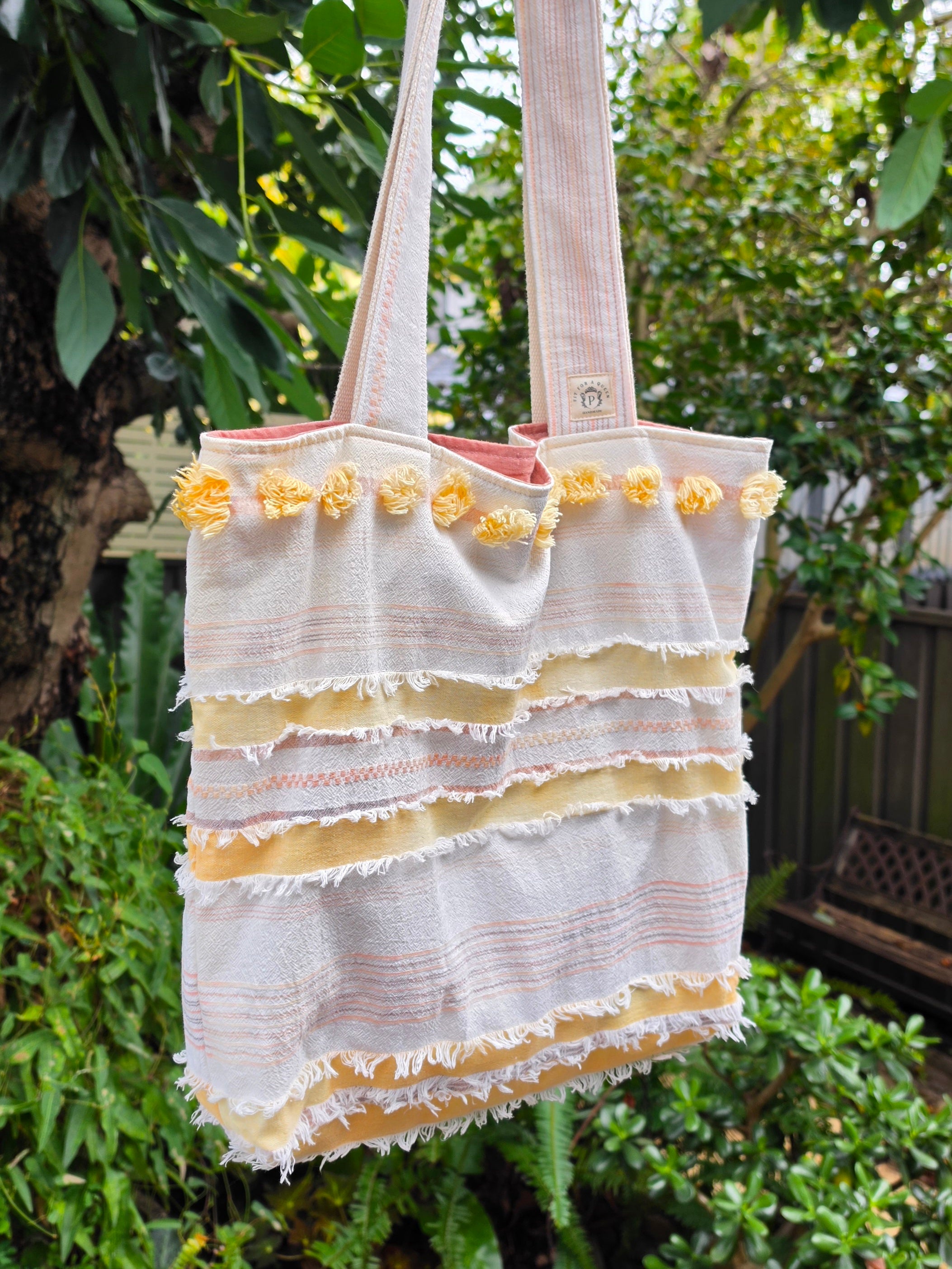 Retro-style Upcycled Tote Bag Handmade from Thrifted European Pillowcases
