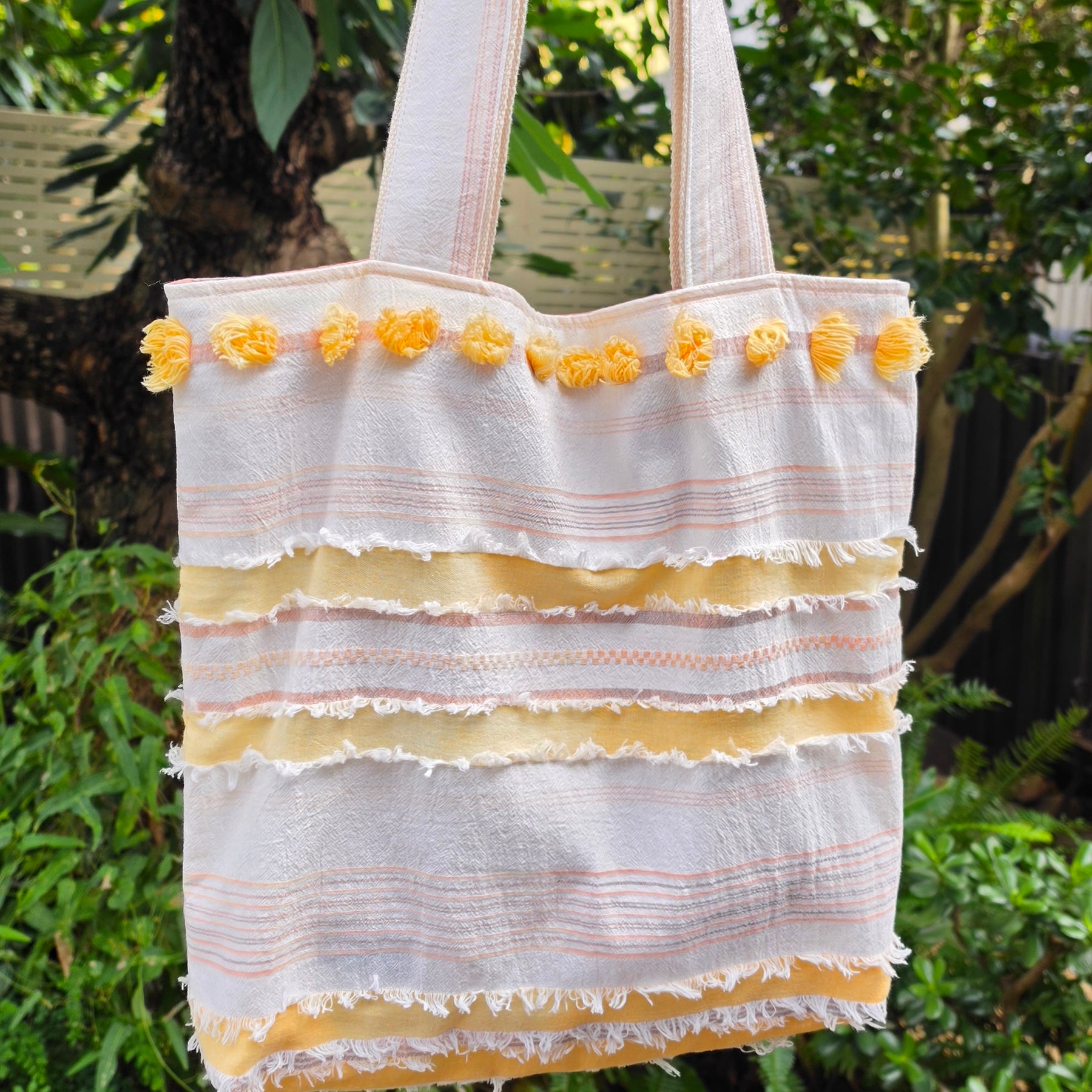 Retro-style Upcycled Tote Bag Handmade from Thrifted European Pillowcases