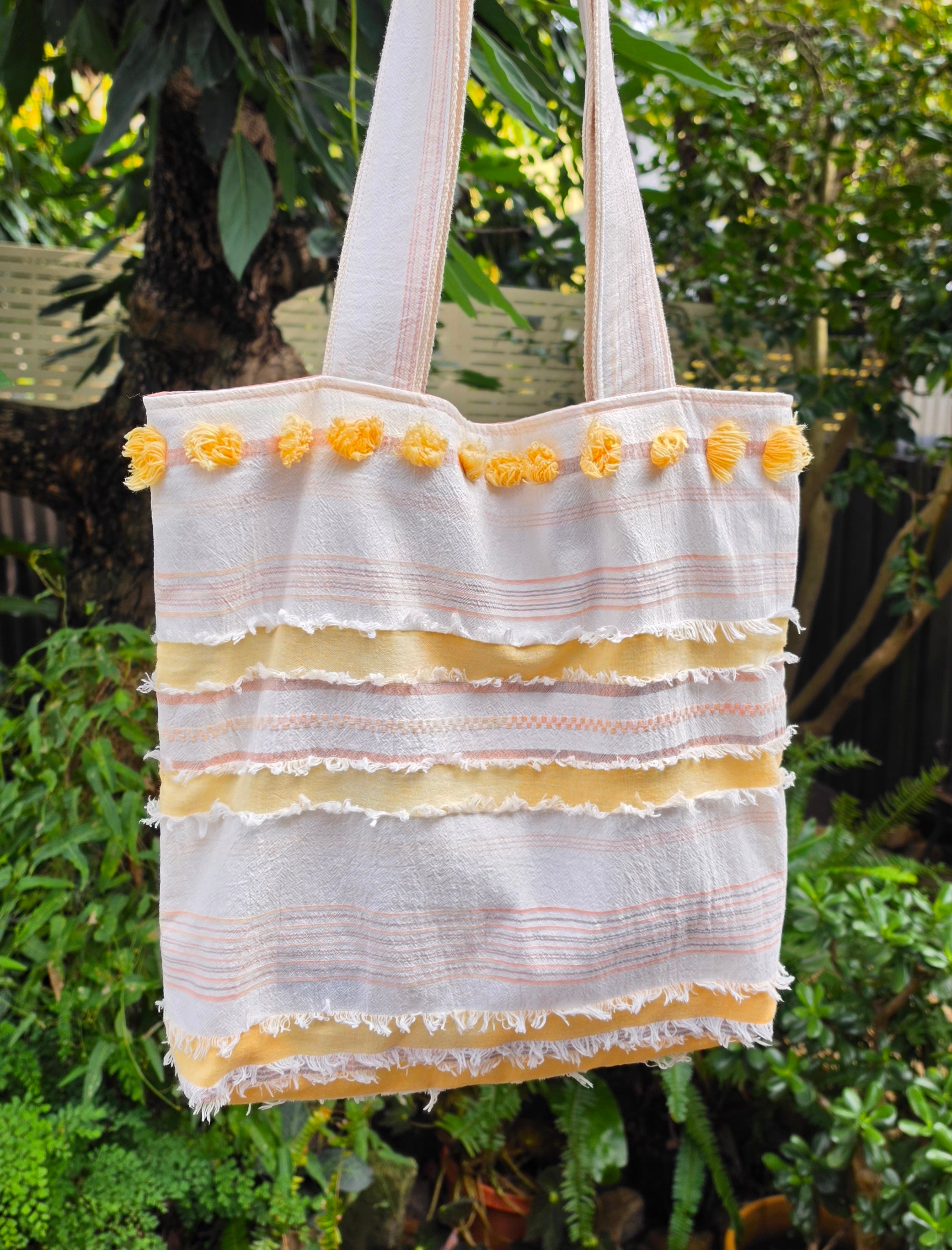 Retro-style Upcycled Tote Bag Handmade from Thrifted European Pillowcases