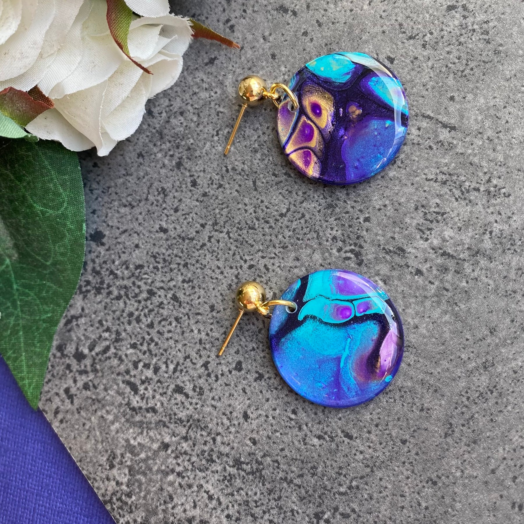 Turquoise Purple Stud Dangle Earrings