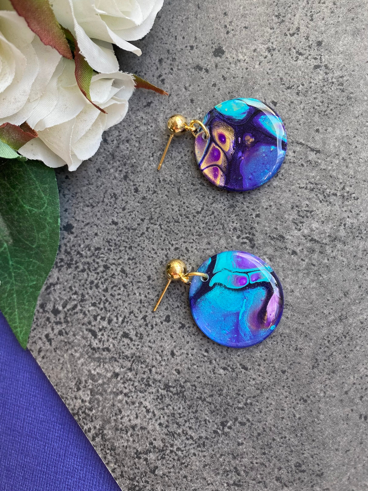 Turquoise Purple Stud Dangle Earrings