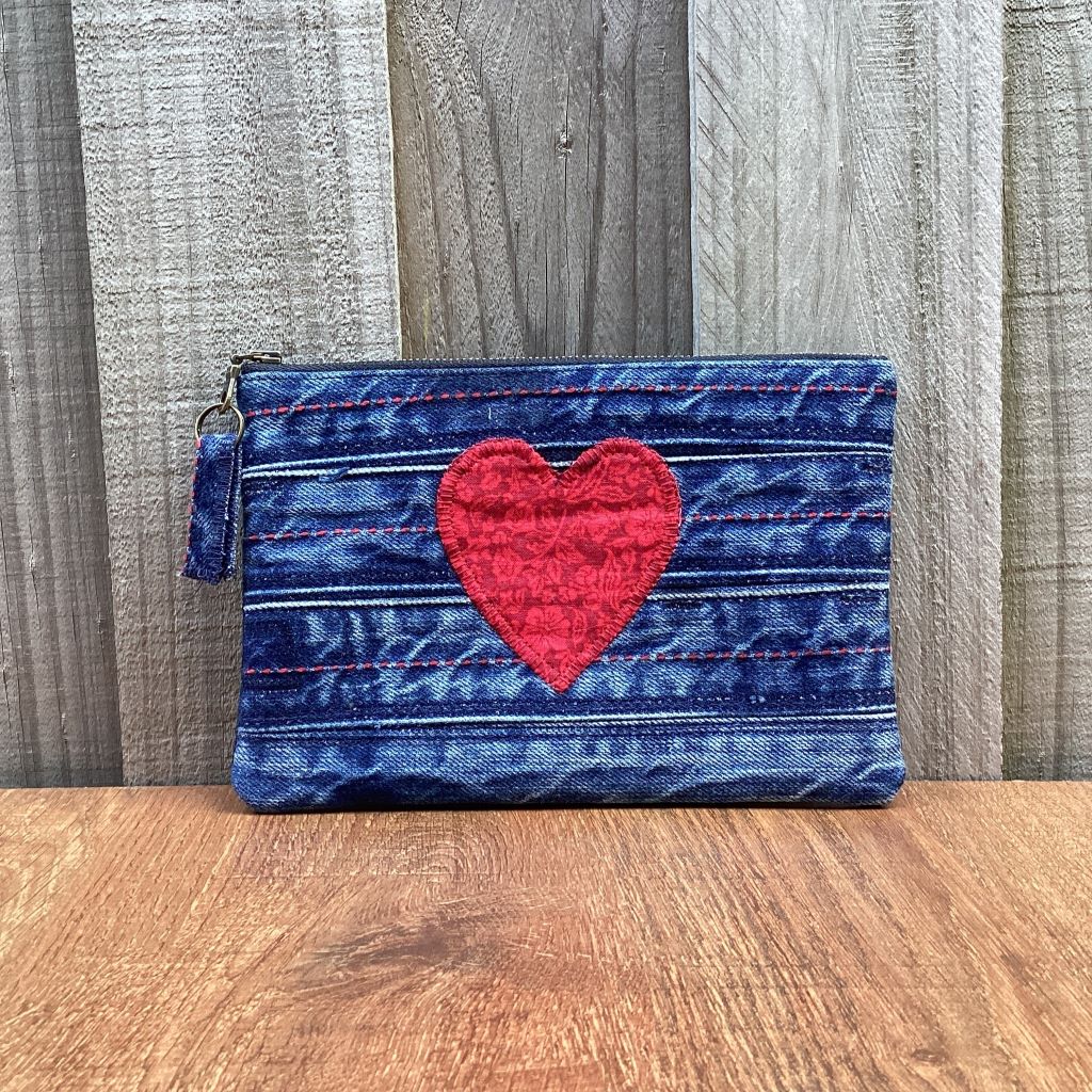Upcycled Denim Purse – Waistbands with Red Heart