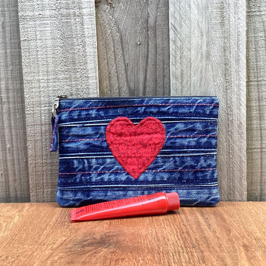 Upcycled Denim Purse – Waistbands with Red Heart