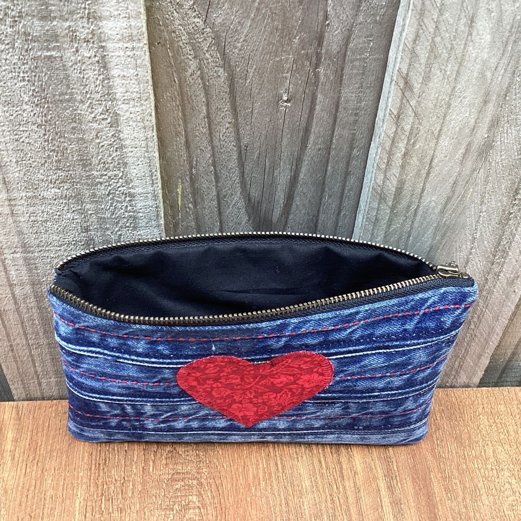 Upcycled Denim Purse – Waistbands with Red Heart