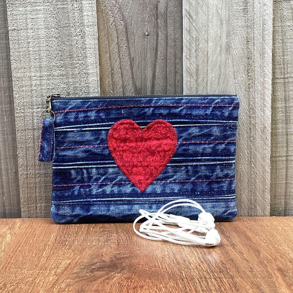 Upcycled Denim Purse – Waistbands with Red Heart