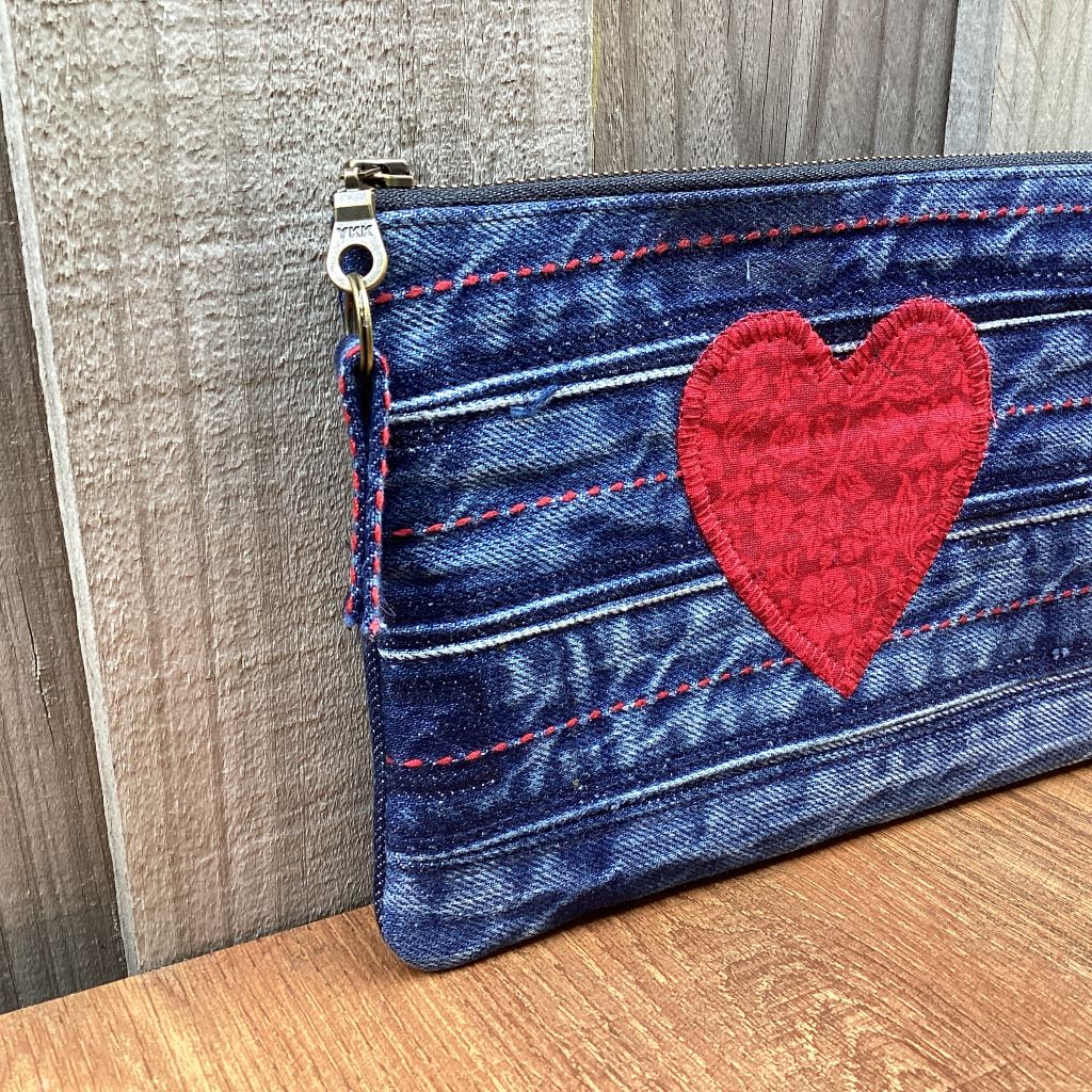 Upcycled Denim Purse – Waistbands with Red Heart
