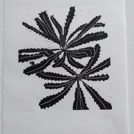 Original lino cut print Banksia buds