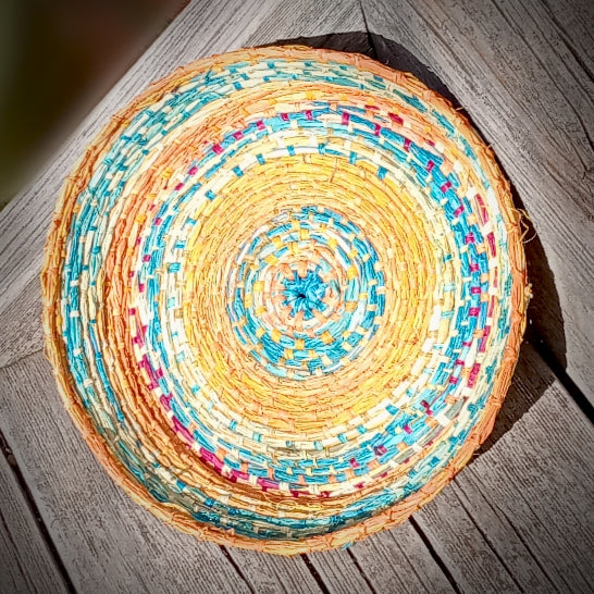 Wide Colourful Raffia Basket