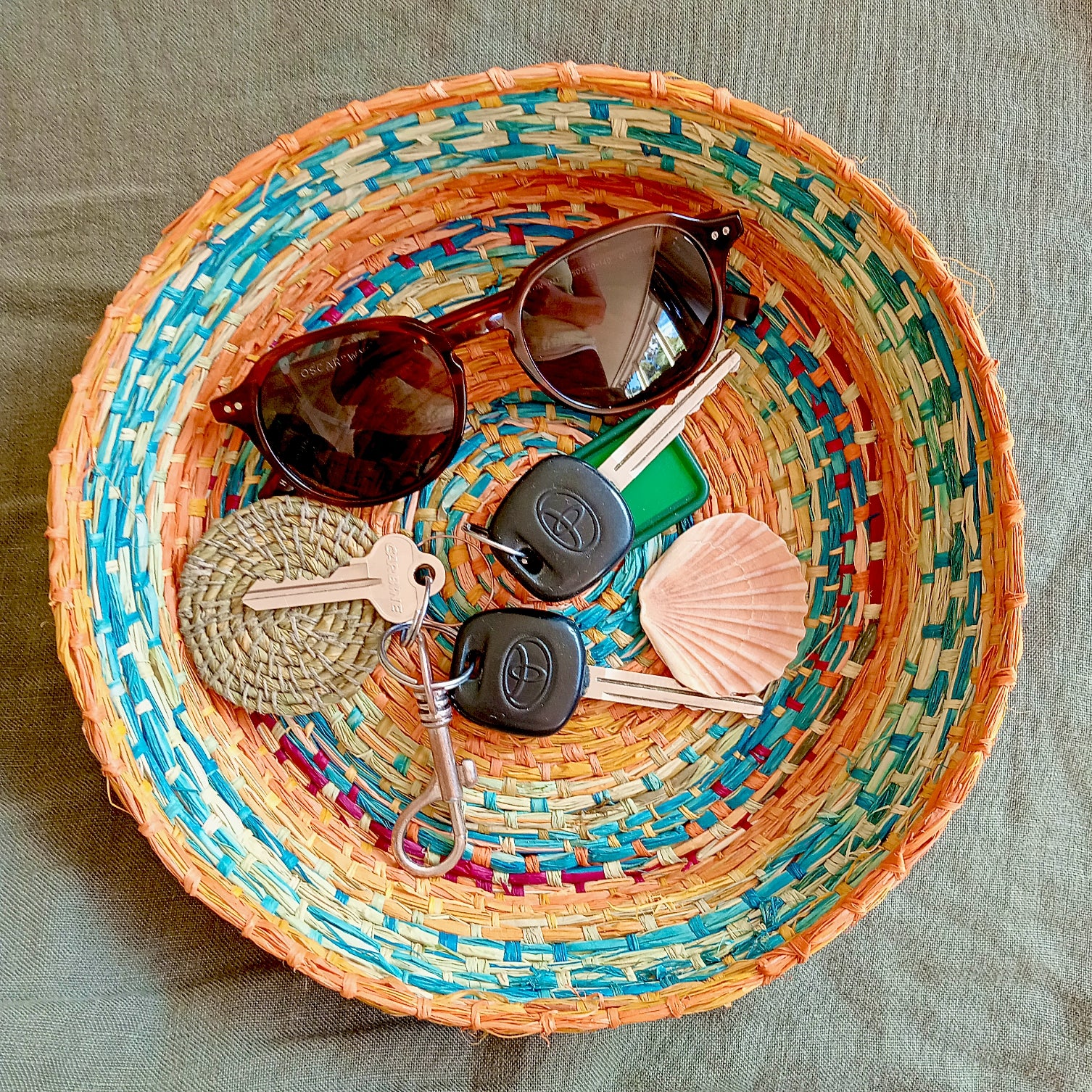 Wide Colourful Raffia Basket