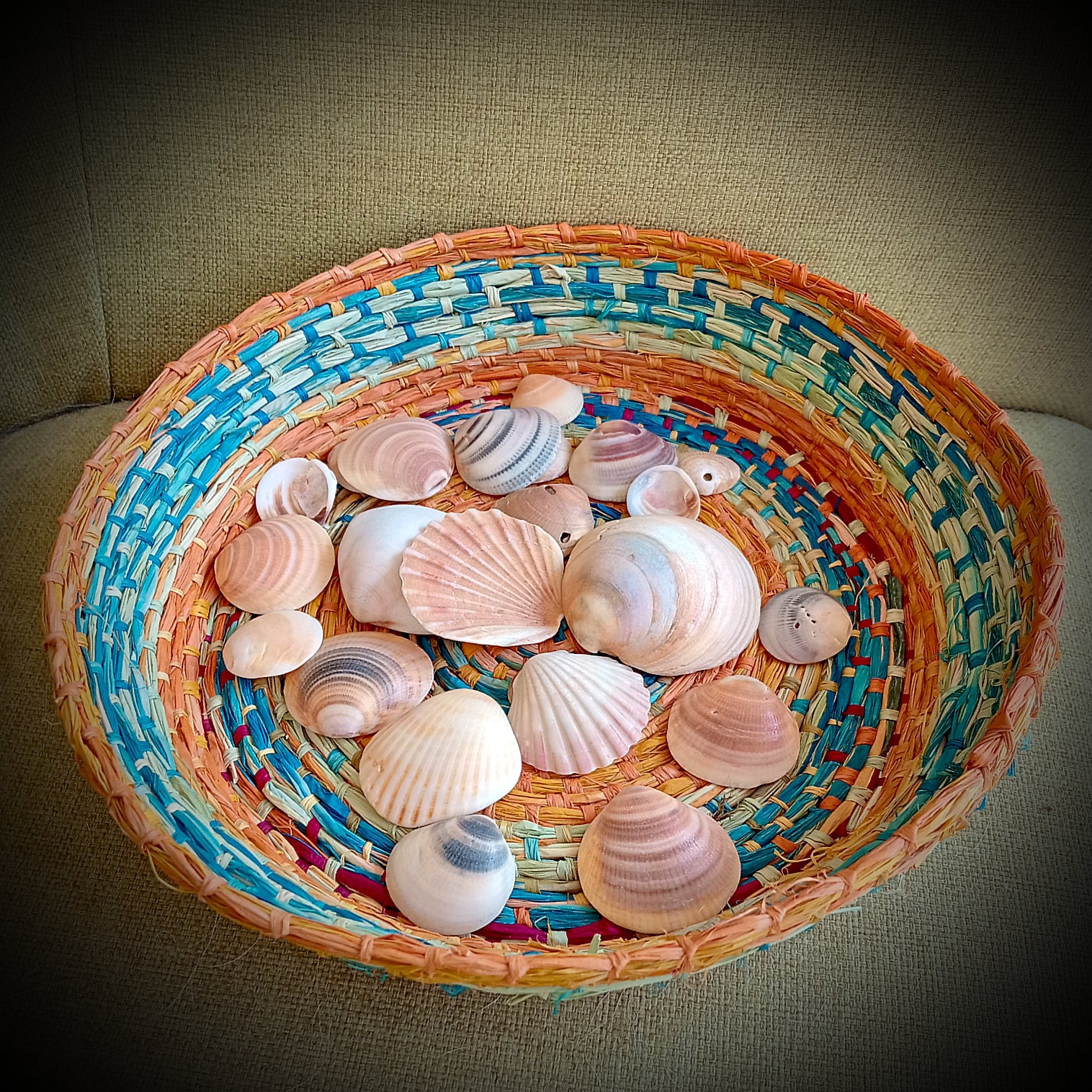 Wide Colourful Raffia Basket