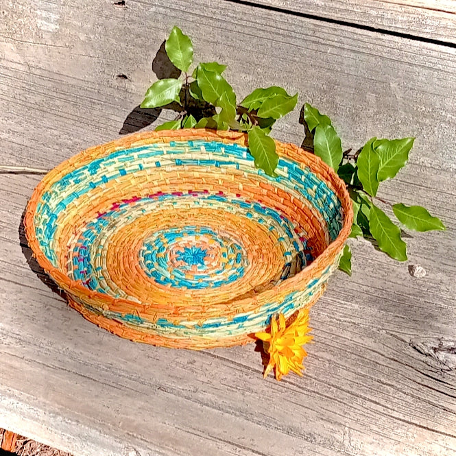 Wide Colourful Raffia Basket