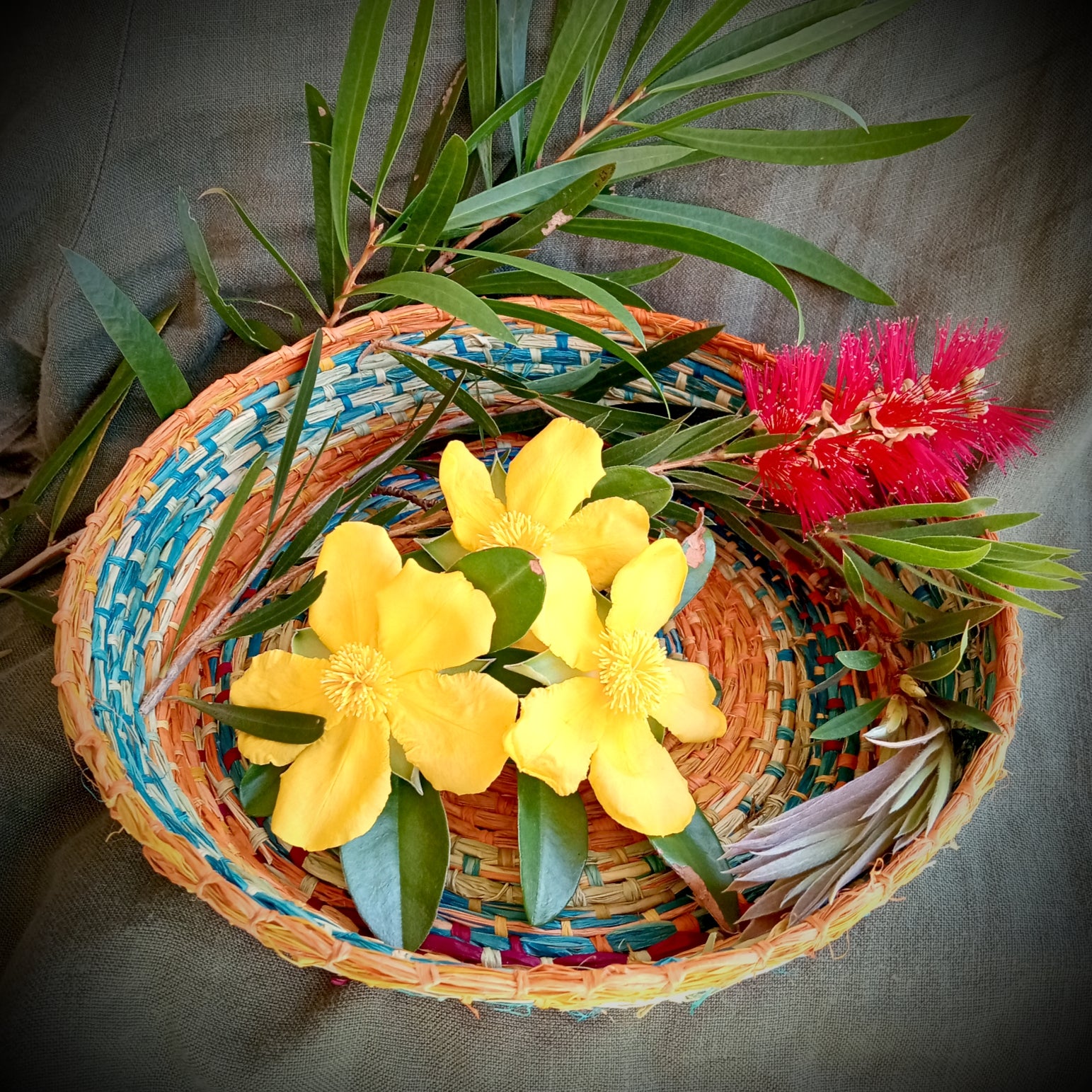 Wide Colourful Raffia Basket