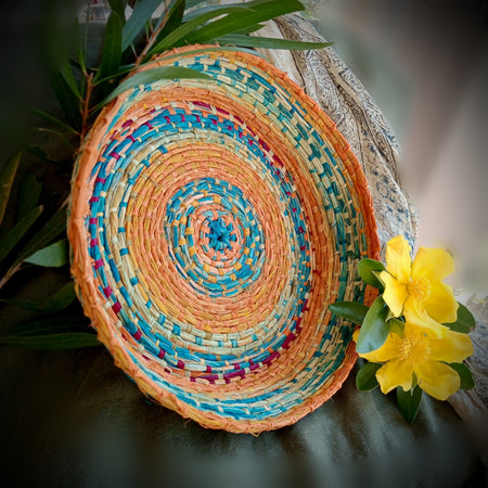 Wide Colourful Raffia Basket
