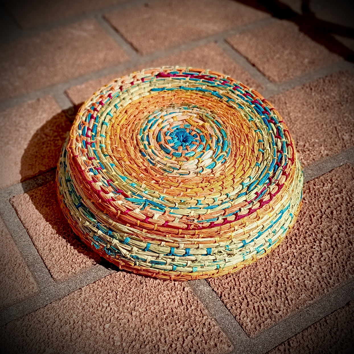 Wide Colourful Raffia Basket